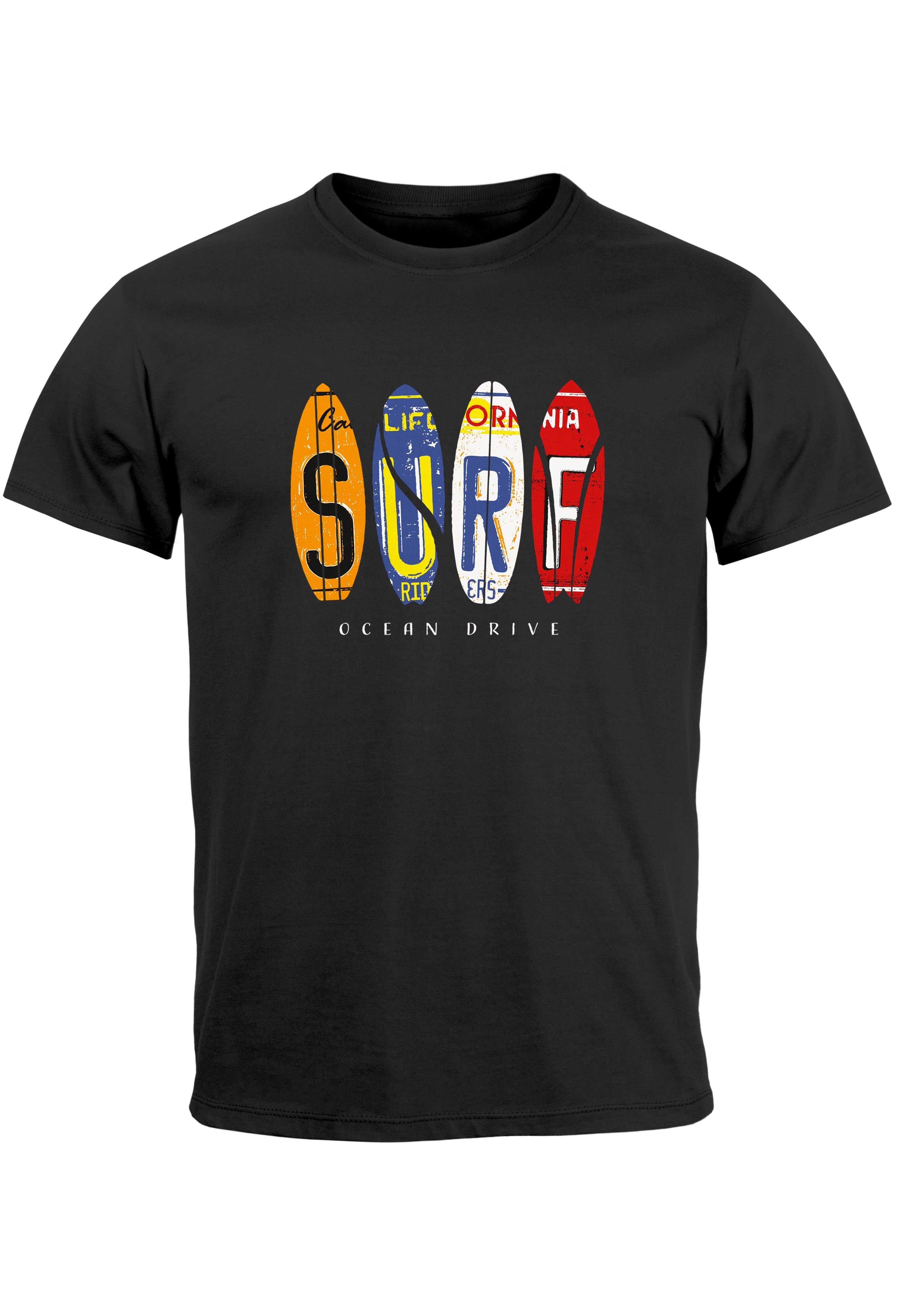 Neverless Print-Shirt Herren T-Shirt Print Surfboards California Surfing Ocean Drive Sommer mit Print schwarz