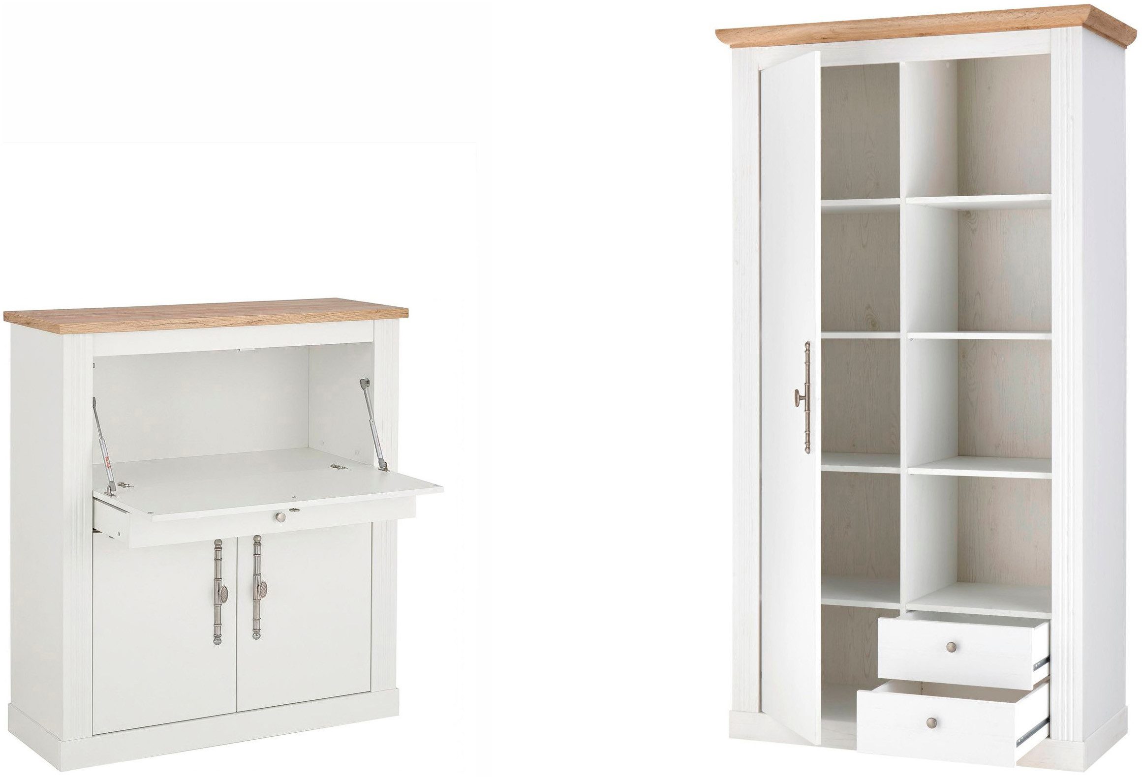 OTTO home Büromöbel-Set Westminster, wohnliches Home-Office, Büro in zwei Farben verfügbar, (Set, 2-tlg), enthält Sekretär und Stauraumschrank im Landhausstil, mit Kabelkanal