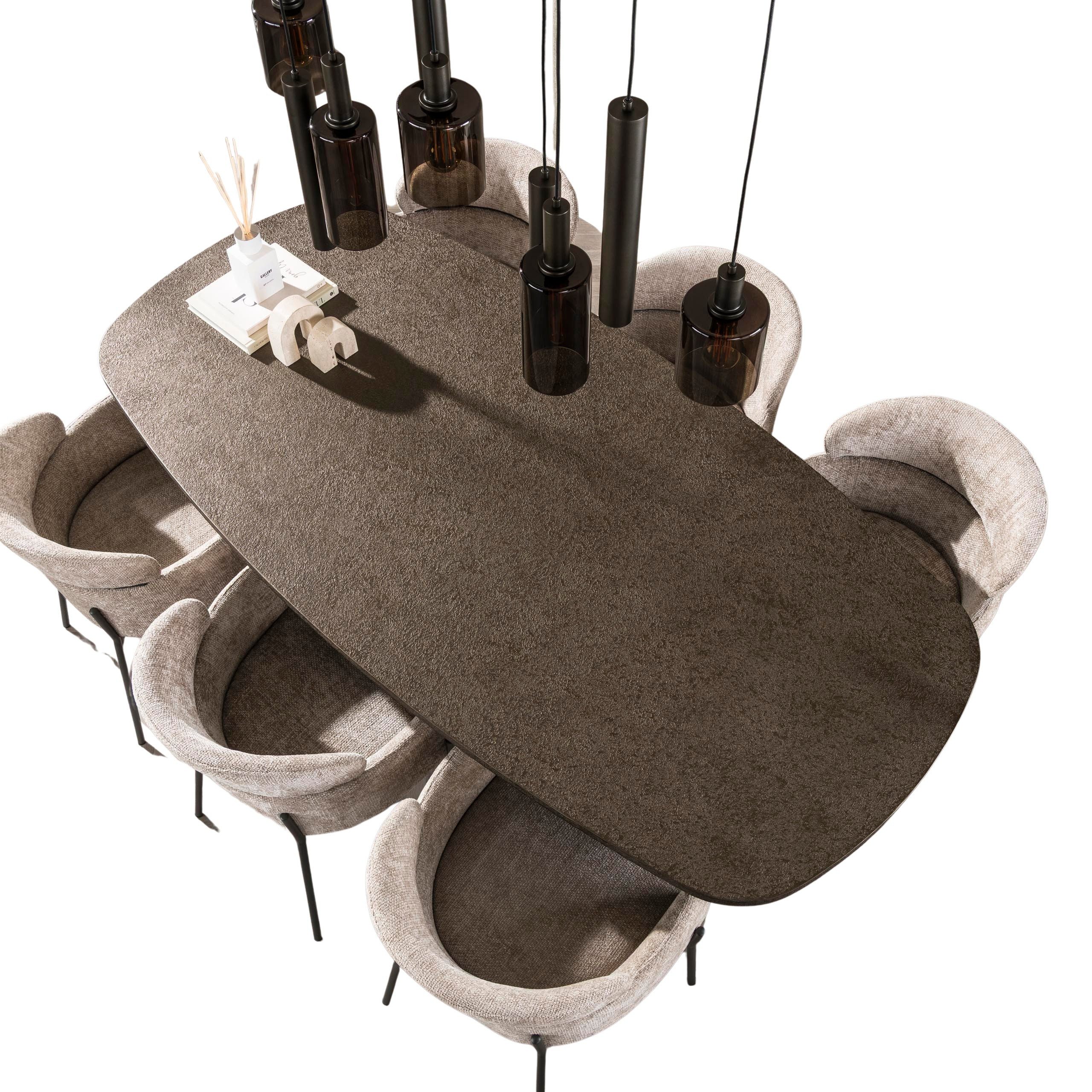 LEVEN Lifestyle Esstisch Esszimmertisch SKAGEN oval mit dänisch ovaler Tischplatte bronze, bronzefarbener Liquid-Metal-Beschichtung - Größen: 180 oder 215 cm