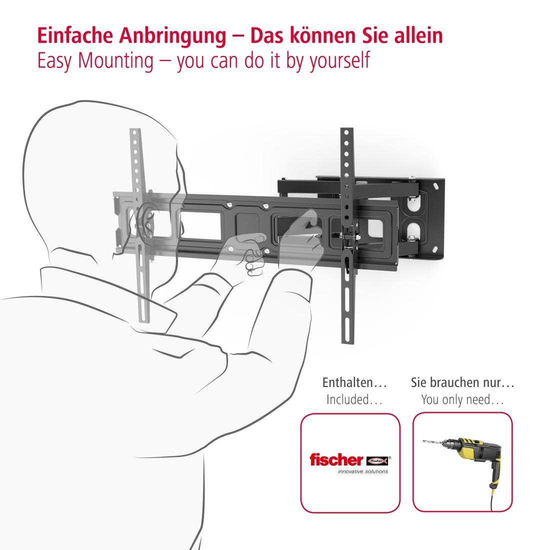 aha Wandhalterung, 81-213cm(32"-84), Scherenarm Schwarz (bis 84 Zoll) TV-Wandhalterung