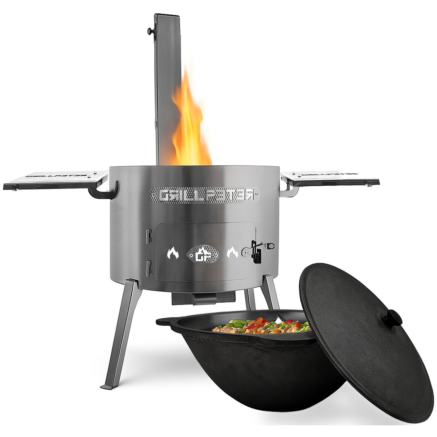 Holzkohlegrill Utschak Timur Ø50 cm Ablageset und Kazan 22L