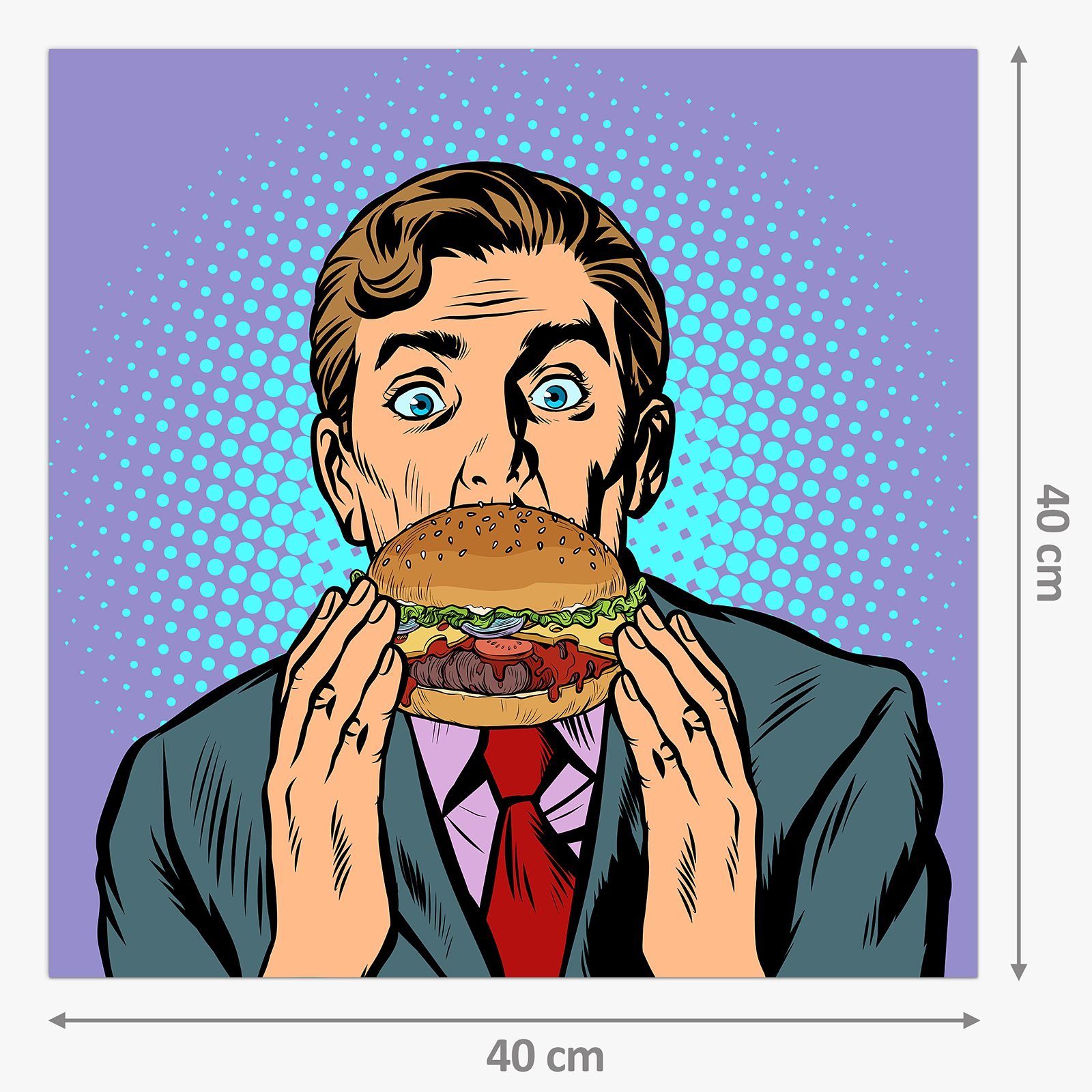 Küchenrückwand mit Mann Primedeco Burger Motiv Spritzschutz isst Glas Küchenrückwand