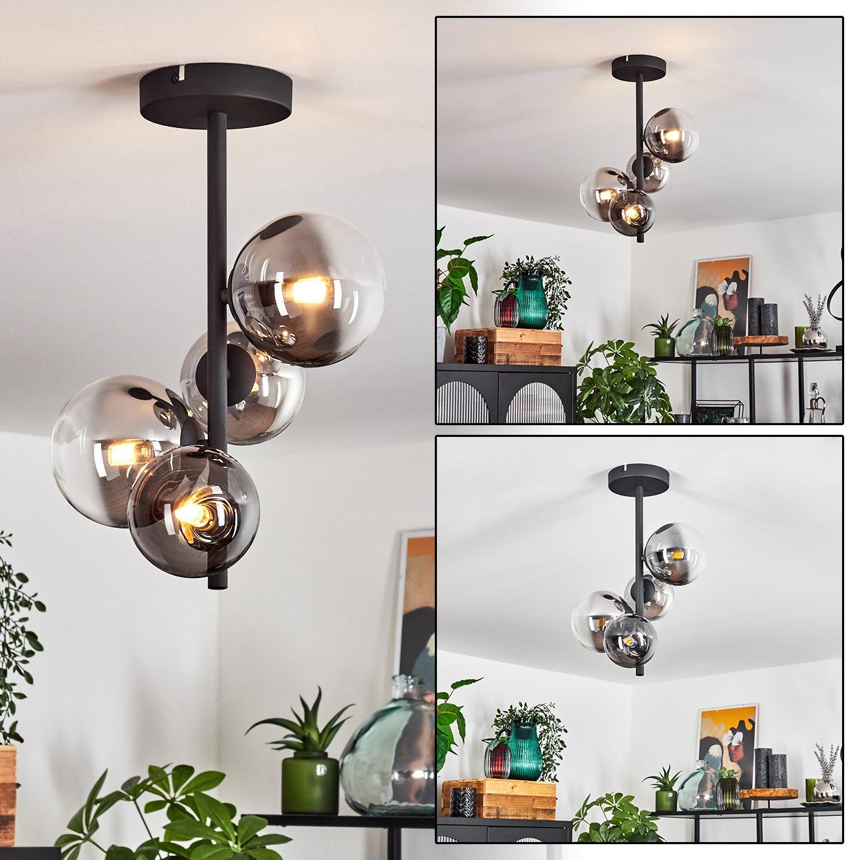 hofstein Deckenleuchte Deckenlampe aus Metall/Glas in Schwarz/Chromfarben/Klar, ohne Leuchtmittel, Glasschrime Ø10cm, 12,5cm, 4x G9, ohne Leuchtmittel