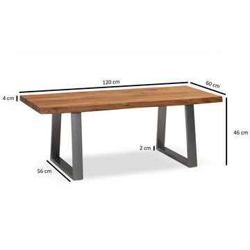 Wohnling Couchtisch WL7.282 (Massivholz Akazie 120 x 60 cm, Tisch mit Baumkante), Großer Wohnzimmertisch, Sofatisch Trapezbeine