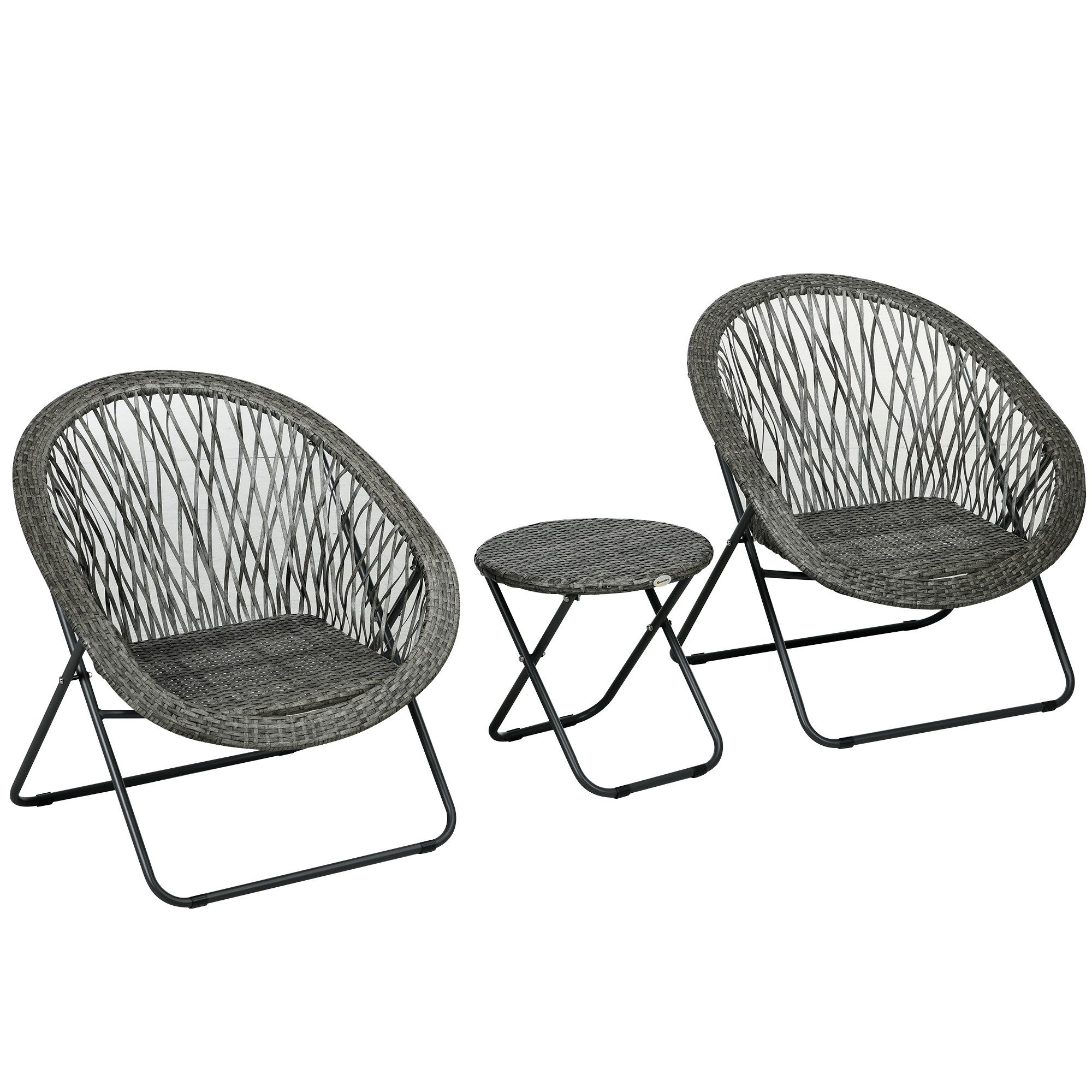 Outsunny Sitzgruppe mit Couchtisch, 2 Стульяn, (Balkonmöbel, 3-tlg., Gartensitzgruppe), für Balkon, Terrasse, Grau