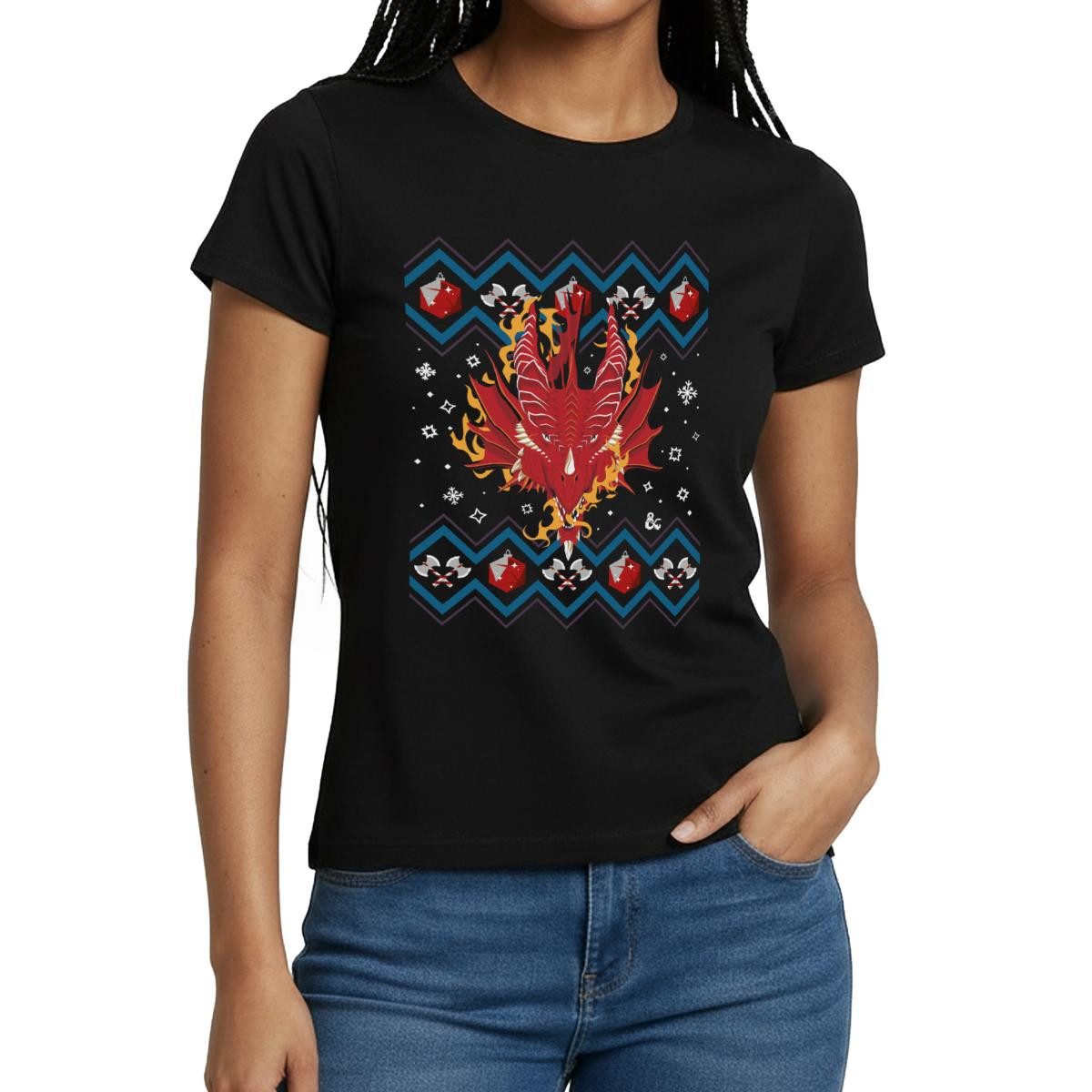 T-Shirt Dungeons & Dragons Drachenkopf Ugly Christmas Frauen T-Shirt