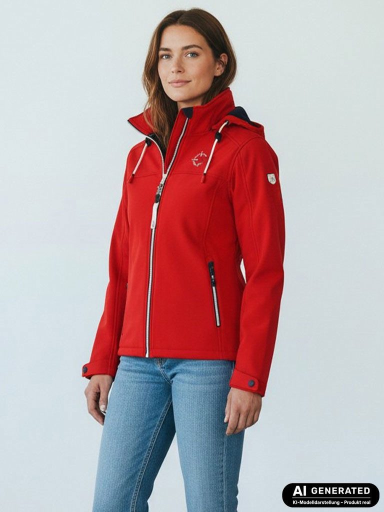 Dry Fashion Softshelljacke Zingst Damen Jacke Softshell Fleece-Futter - Übergangsjacke Outdoor Atmungsaktiv, Verstellbare & abnehmbare Kapuze, 2-Wege-Reißverschluss