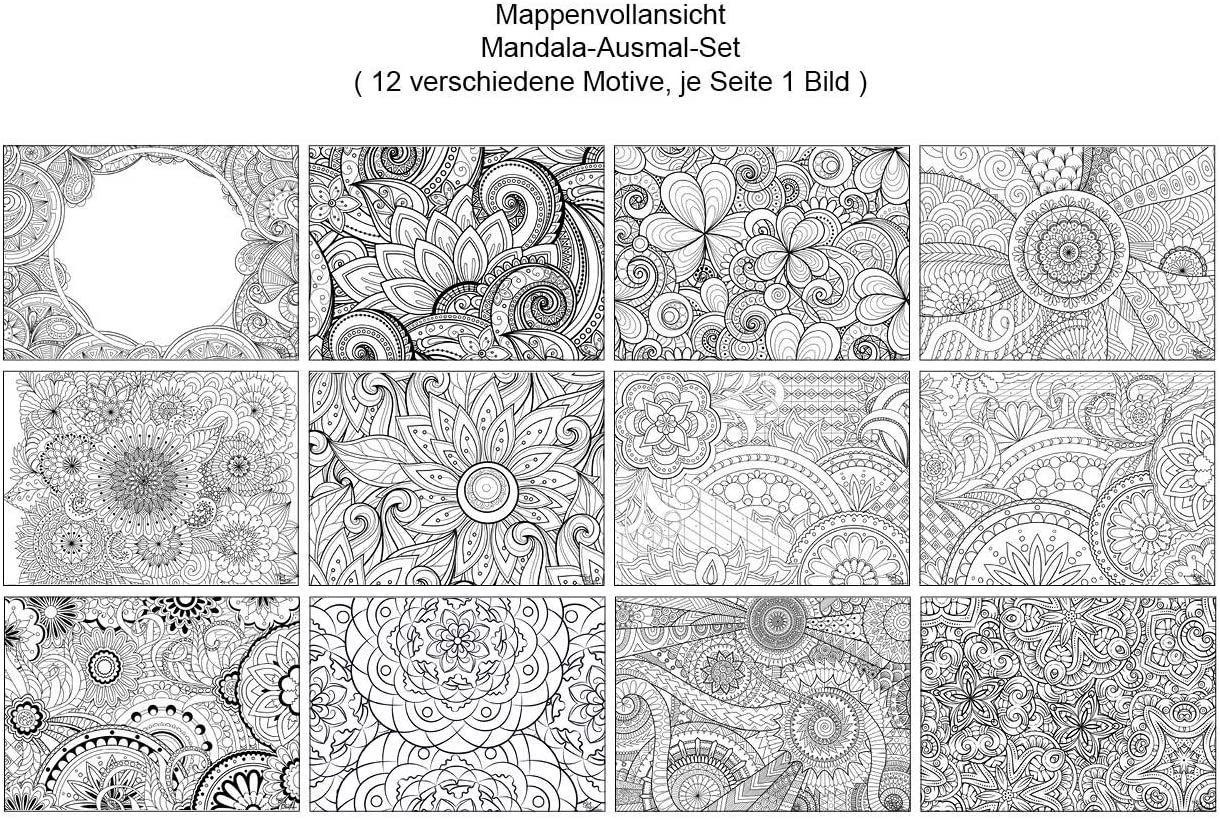 Platzset, Tischsets I Platzsets - Malvorlagen für Erwachsene 'Mandala-Set zum Ausmalen' - 12 Stück aus hochwertigem Papier 44 x 32 cm, Tischsetmacher, (12-St)