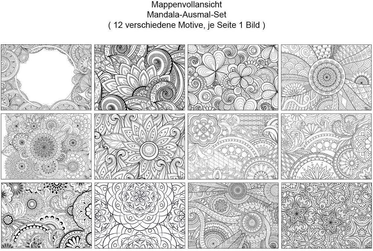 Platzset, Tischsets Malvorlagen Tischsetmacher, \'Mandala-Set x 44 Ausmalen\' 12 (12-St) - Papier Platzsets zum Stück - für hochwertigem I Erwachsene 32 cm, aus