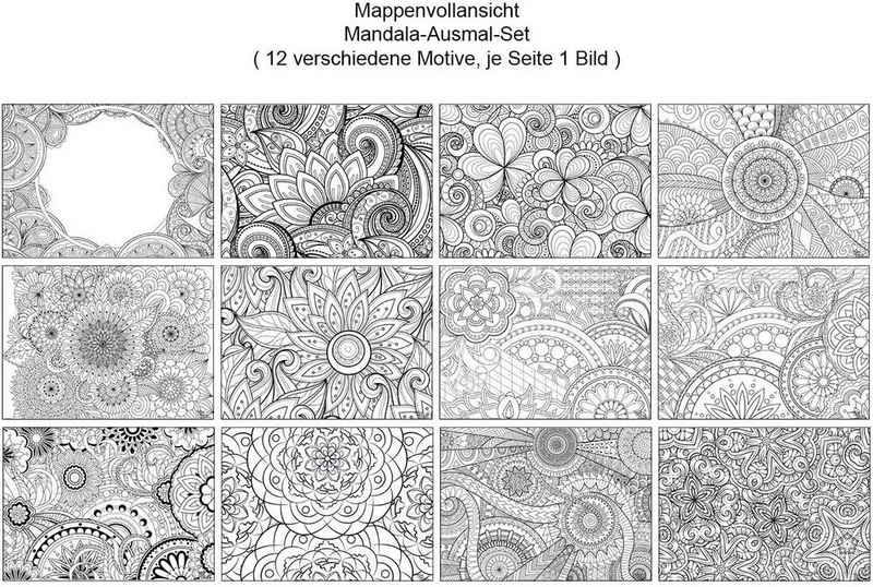 Platzset, Tischsets I Platzsets - Malvorlagen für Erwachsene 'Mandala-Set zum Ausmalen' - 12 Stück aus hochwertigem Papier 44 x 32 cm, Tischsetmacher, (12-St)