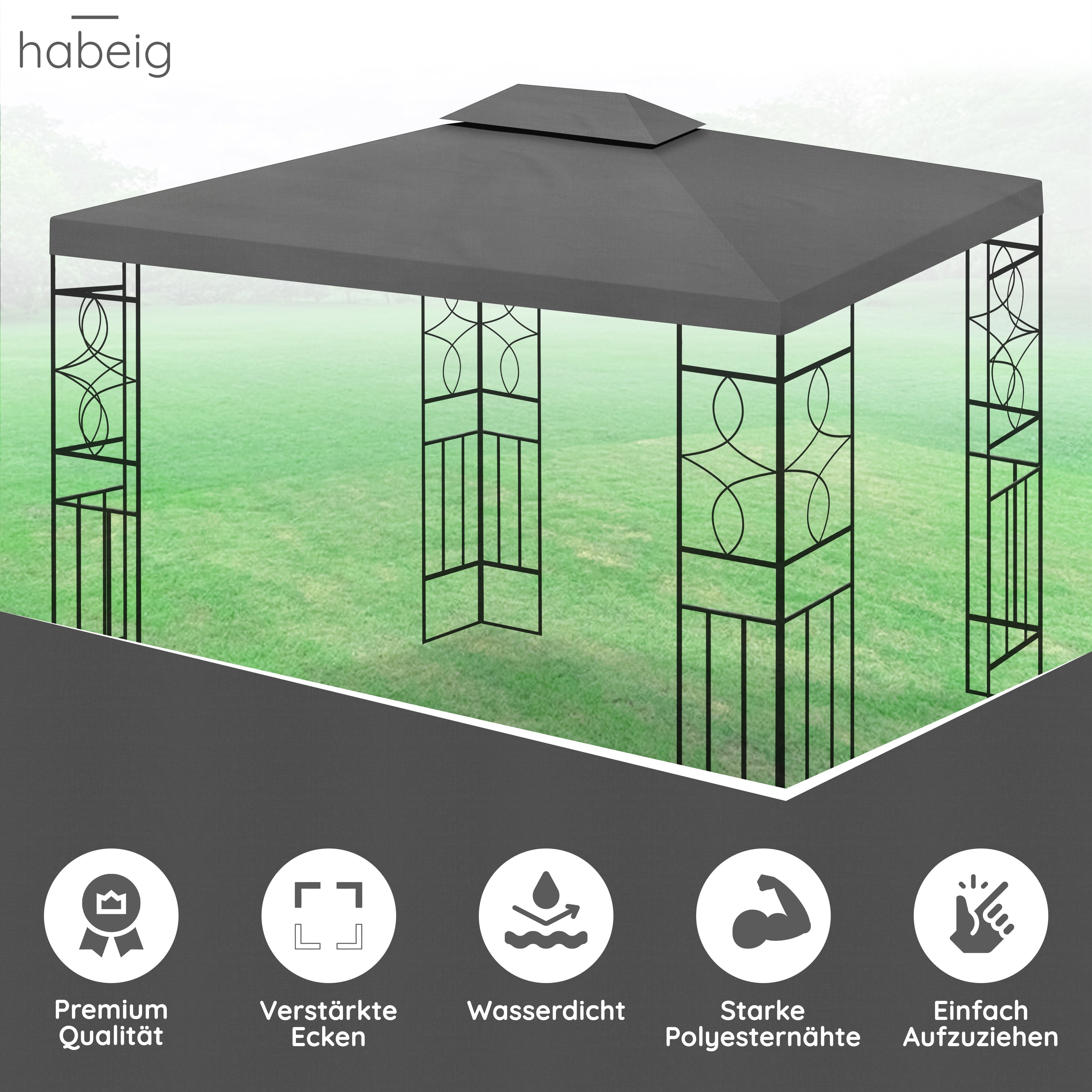 habeig Pavillon-Ersatzdach Wasserdicht Ersatzdach 3x4m Dach 340g Kaminabzug Pavillondach PVC, 100% Wasserdicht