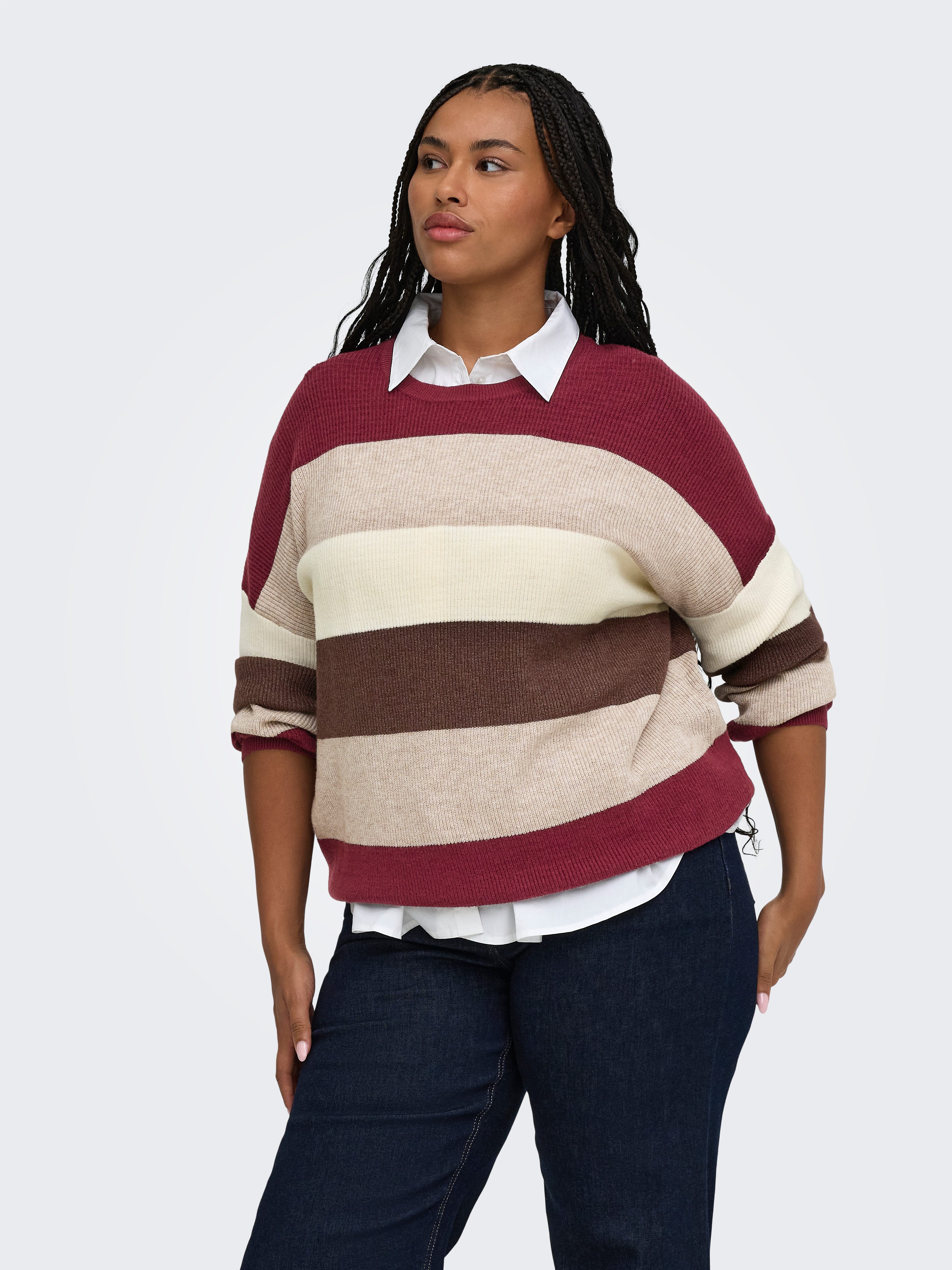 ONLY CARMAKOMA Strickpullover CARATIA L/S STRIPE PULLOVER KNT NOOS Viskosemischung