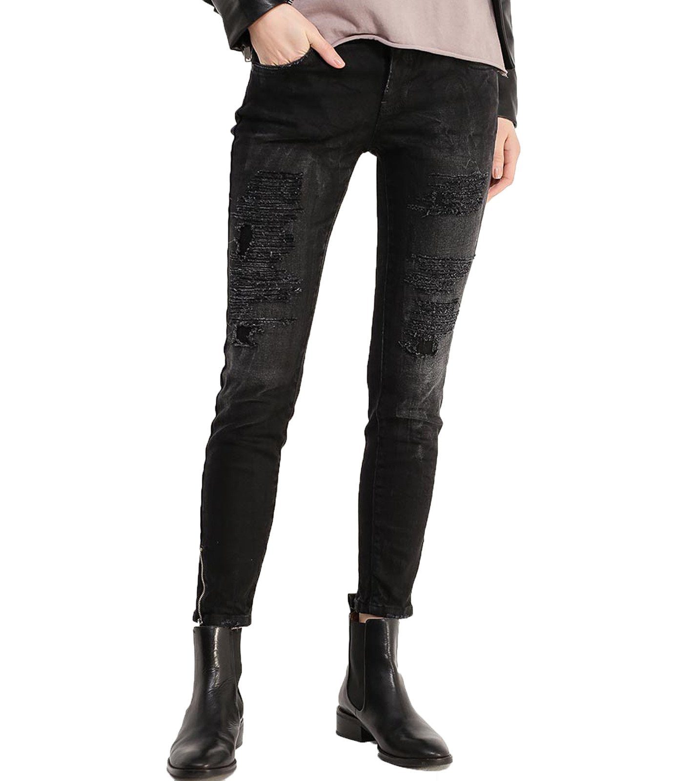 sisley Regular-fit-Jeans »SISLEY Ginevra Slim Fit-Jeans stylische Damen  Freizeit-Jeans Sommer-Hose im Five-Pocket-Style mit Used-Effekten Schwarz«  online kaufen | OTTO