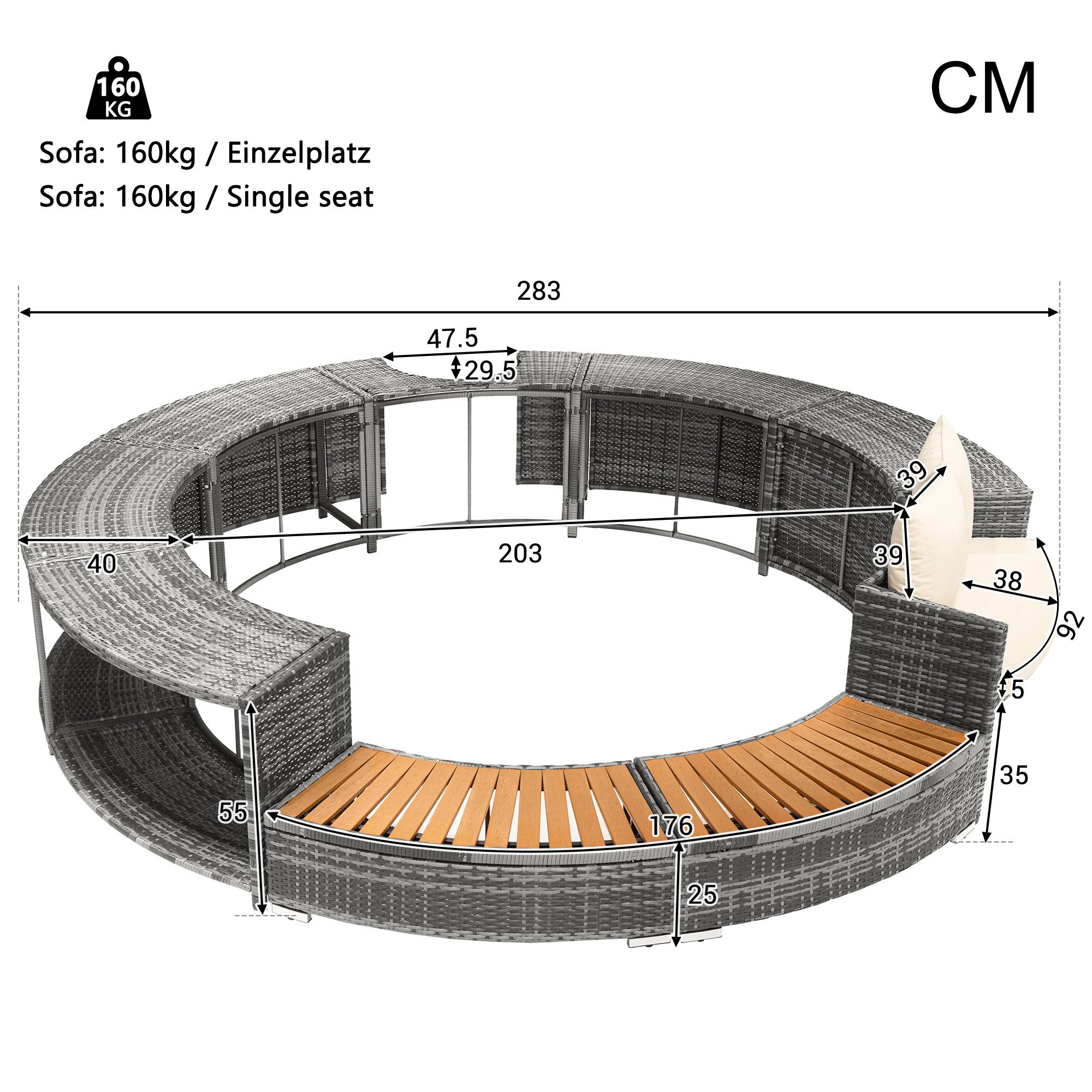Ulife Gartenlounge-Set Whirlpool Gartenmöbel Poolumrandung Rund Umrandung Polyrattan, (1-tlg), mit Stauraum,mit verstellbaren Füßen, inklusive Kissen