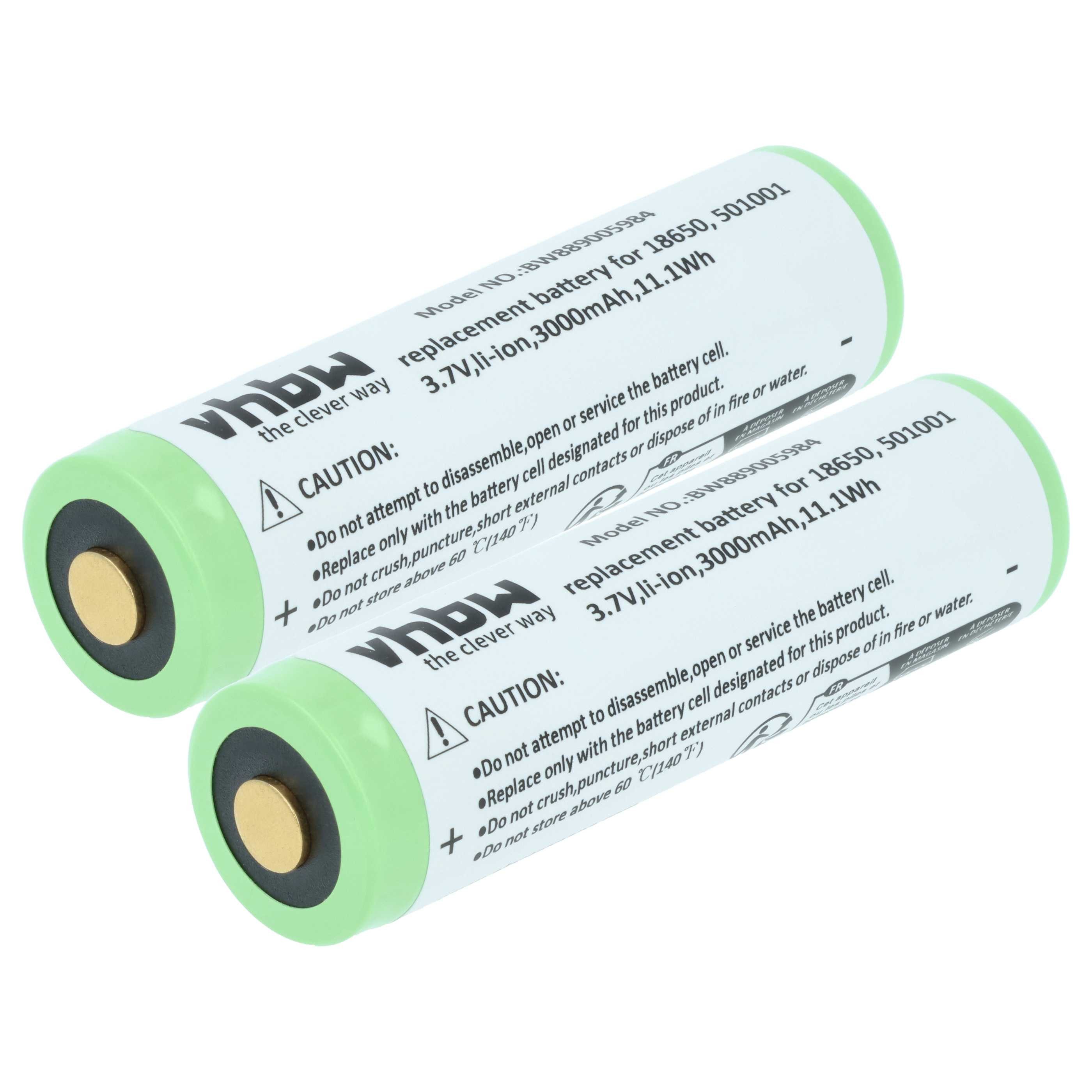 vhbw Akku Ersatz für Ledlenser 501001 für Taschenlampe / Kopflampe / Akku Akku Li-Ion 3000 mAh (3,7 V, 2 St), Leistungsfähige Austausch-Akkus für Ihre Taschenlampe, Handleuchte