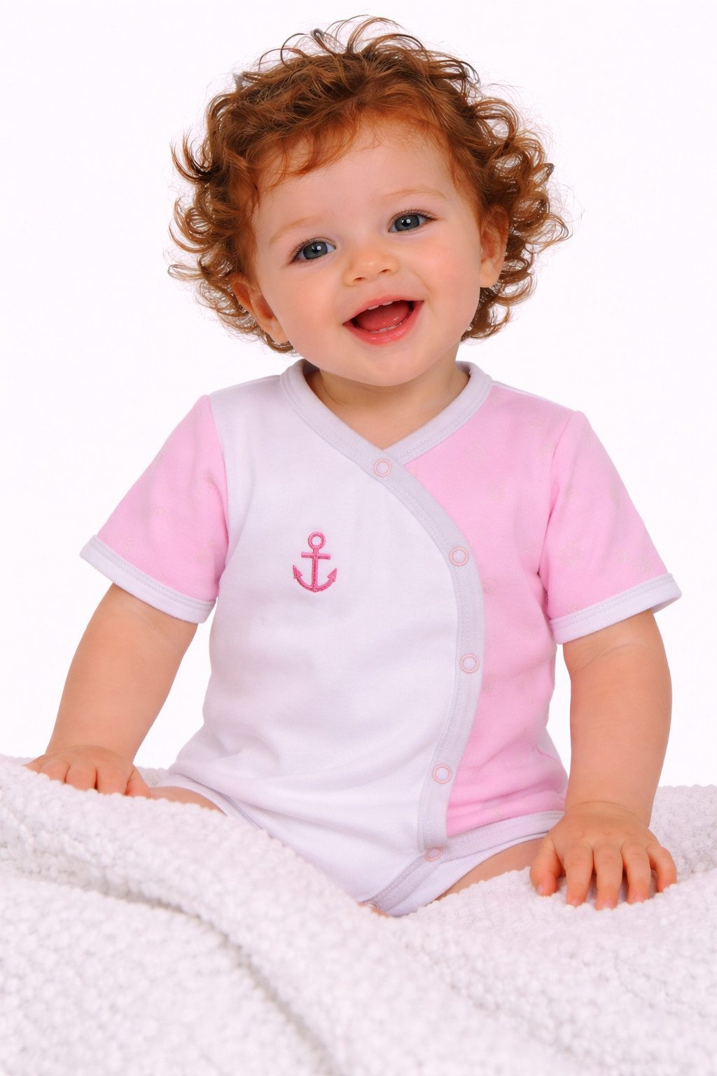 Wickelbody Baby Body kurzarm Kurzarmbody in weiß rosa mit Anker