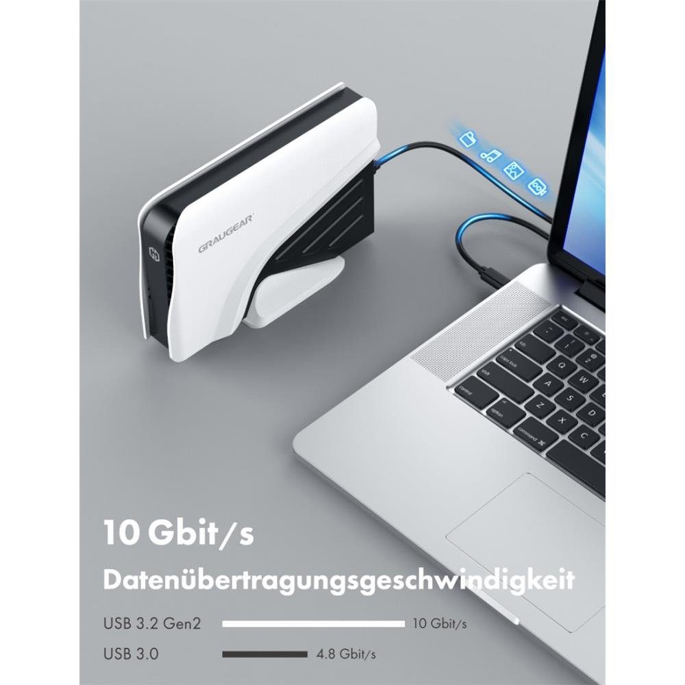 GRAUGEAR Festplatten-Gehäuse G-3501-A-10G, externes USB C Festplatten Gehäuse 3,5" SATA PS5 Design für Gamer