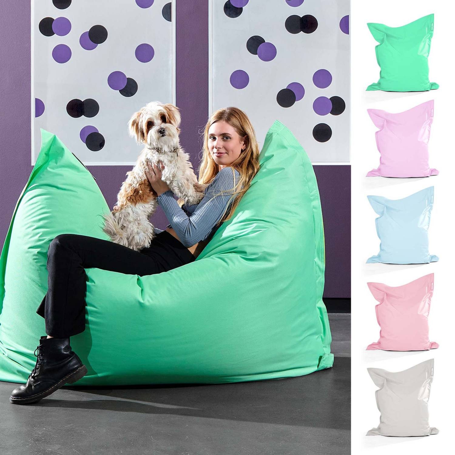 Green Bean Sitzsack XXL Outdoor Sitzsack Square 140x180cm (XXL Riesensitzsack 140x180cm 380 Liter Kinder & Erwachsene Bean Bag EPS Perlen Füllung, Groß Draußen Outdoor Liegekissen), Waschbar Wetterfest Lounge Sitzkissen Bodenkissen