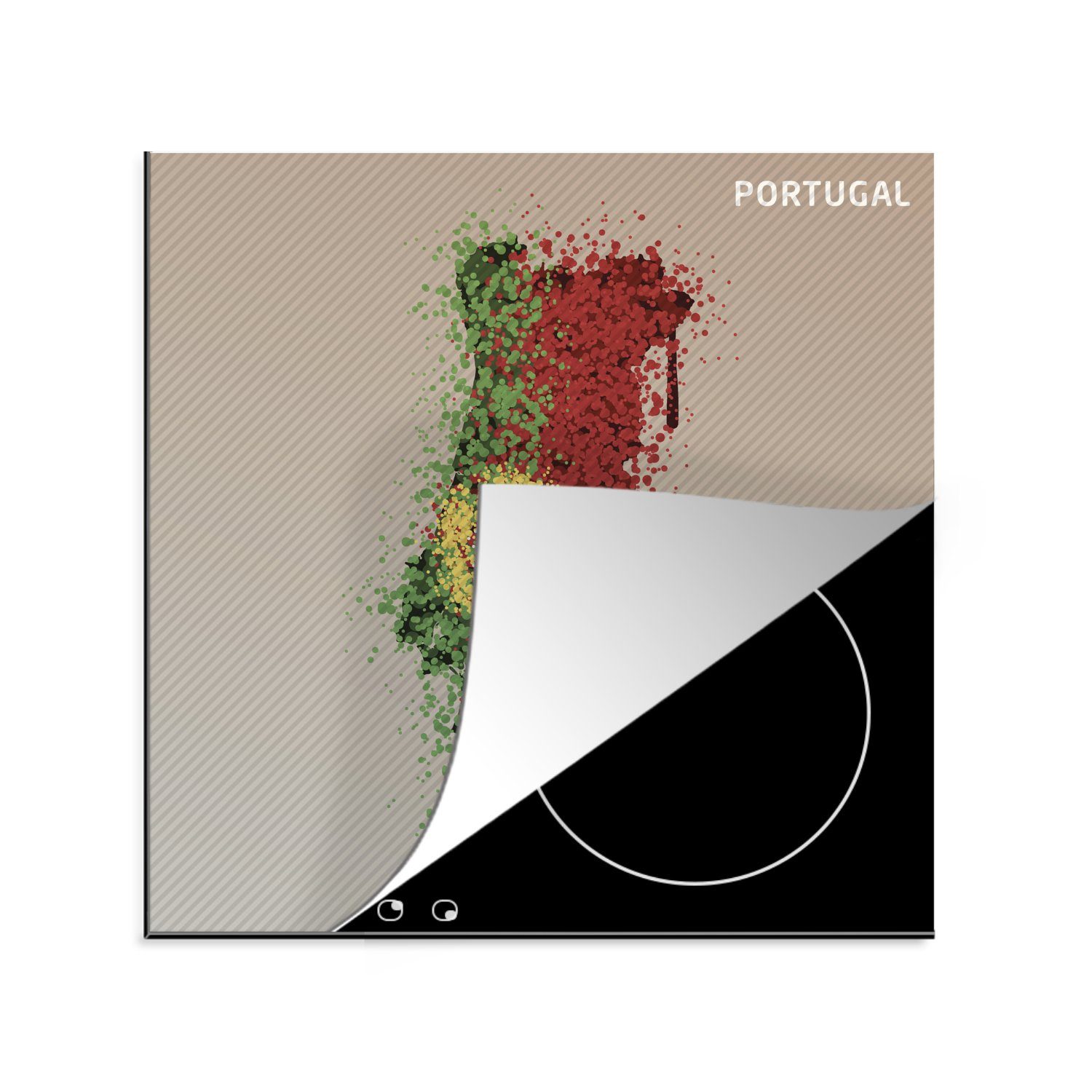 den tlg), Herdblende-/Abdeckplatte Portugal Farben Ceranfeldabdeckung, der von für cm, MuchoWow in Flagge, (1 Illustration küche 78x78 Arbeitsplatte Vinyl,