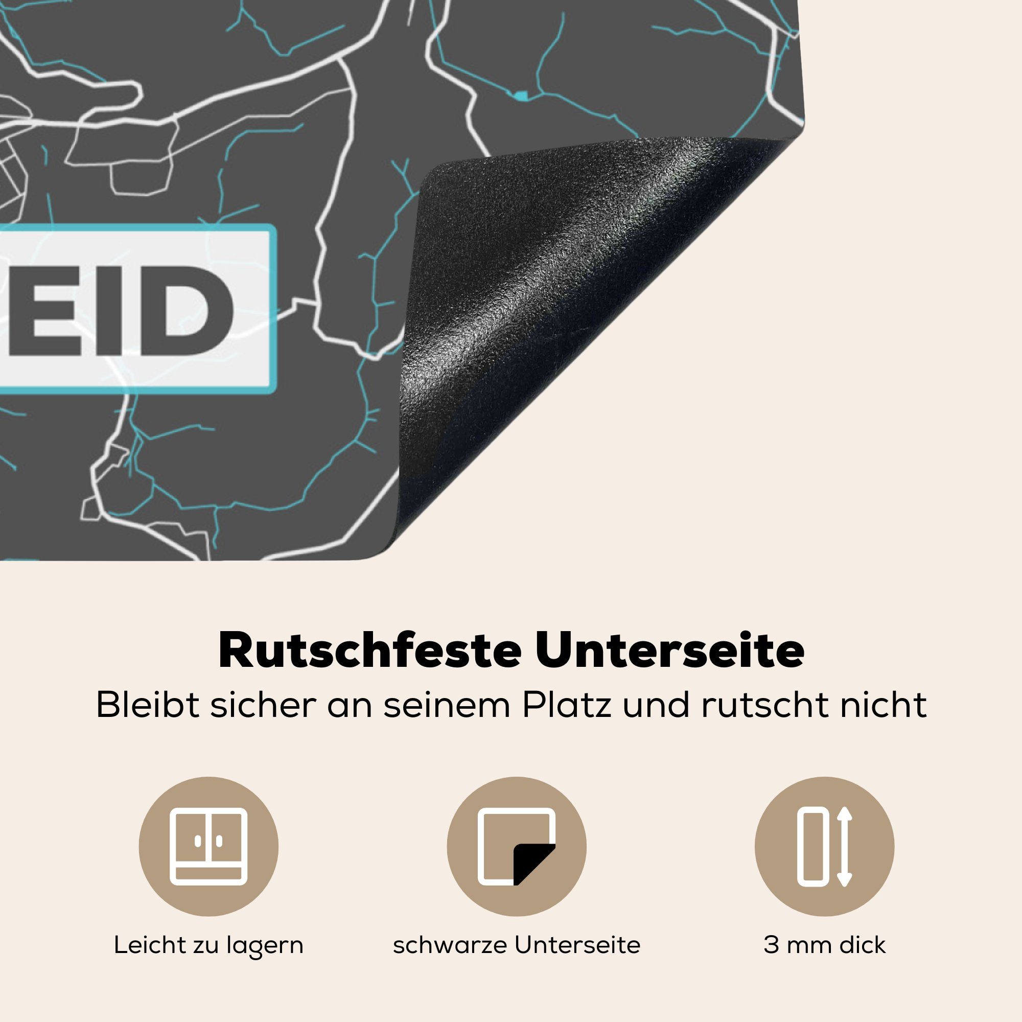 MuchoWow Herdblende-/Abdeckplatte Blau - Deutschland Stadtplan Vinyl, Karte für - Ceranfeldabdeckung, 78x78 - Arbeitsplatte tlg), Remscheid, - küche (1 cm