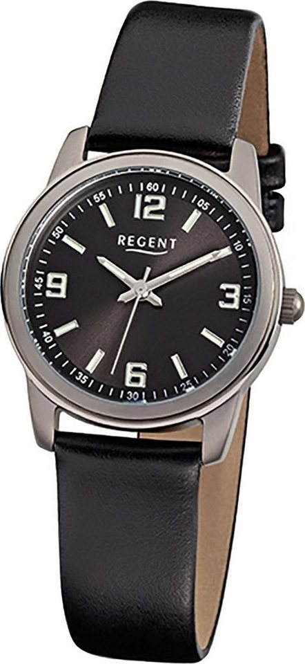 Regent Quarzuhr Regent Leder Damen Uhr F-868 Quarzuhr, Damenuhr mit  Lederarmband, rundes Gehäuse, klein (ca. 27mm), Elegant-S