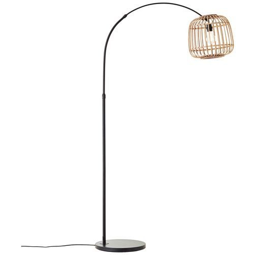 Brilliant Bogenlampe Nikka, ohne Leuchtmittel, mit Rattan-Schirm, 171 cm Höhe, E27, Metall/Rattan, schwarz/natur | Bogenlampen