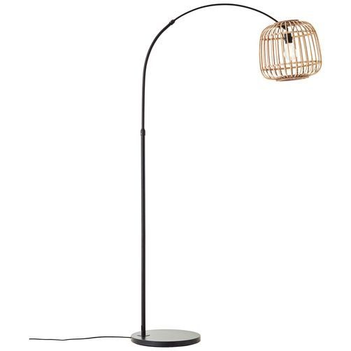 Höhe, Brilliant E27, Metall/Rattan, cm Rattan-Schirm, Nikka, mit schwarz/natur 171 Leuchtmittel, ohne Bogenlampe