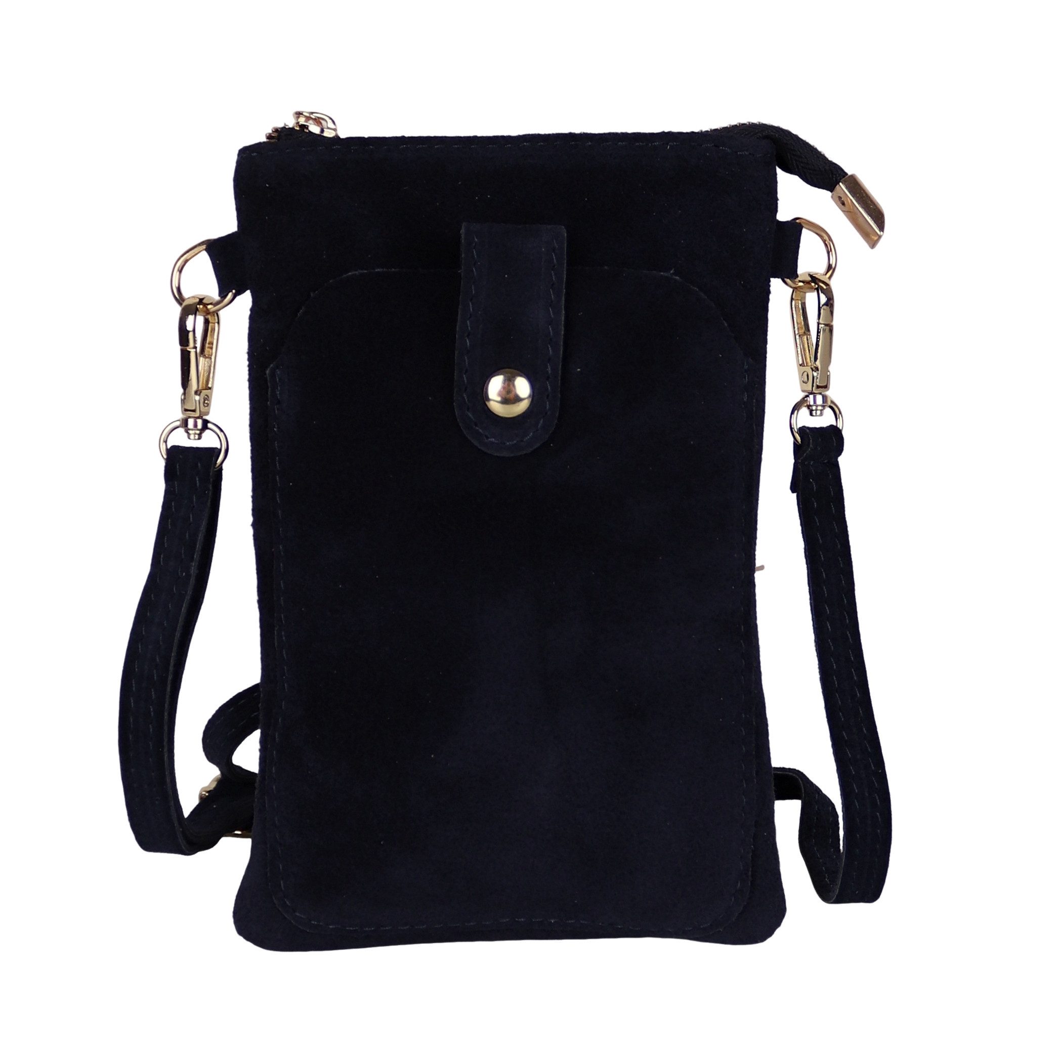 MIRROSI Handytasche Damen Kleine Umhängetasche aus Wildleder Made in Itlay (ca.14x21x3cm), Mini Handytasche zum Umhängen, Handy Tasche