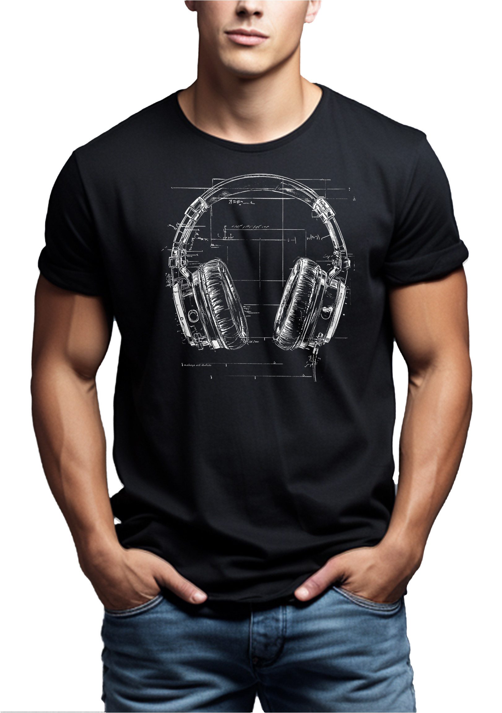 MAKAYA T-Shirt mit Kopfhörer Aufdruck für Herren Musik Motiv Hip Hop Outfit günstig online kaufen