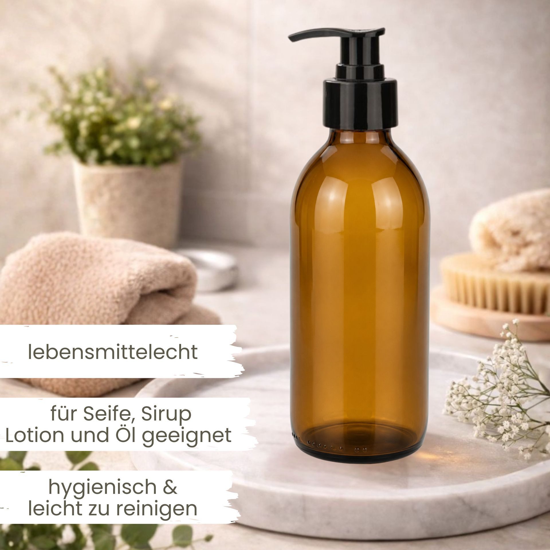 mikken Seifenspender Seifenspender 250 ml - 1000 ml aus Glas braun, klar Lotionspender, Lebensmittelecht