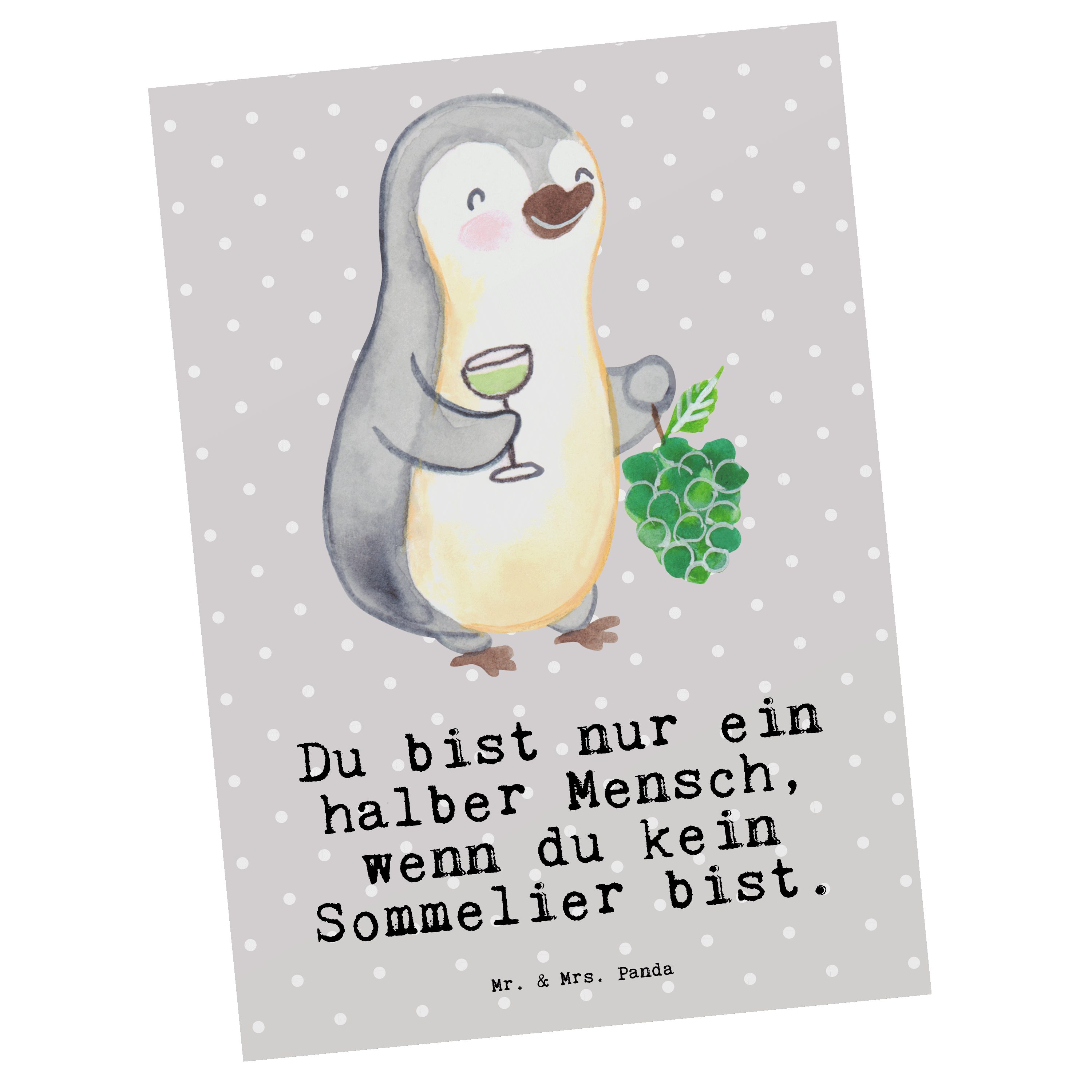 Mr. & Mrs. Postkarte Grau Ans - Herz mit Sommelier Pastell Kollege, Panda - Geschenk, Einladung