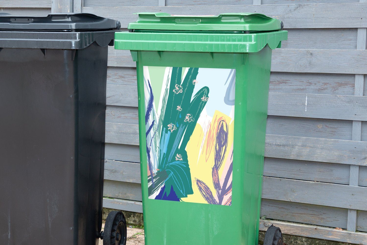Pflanze - Sommer St), (1 Mülleimer-aufkleber, Container, MuchoWow Abfalbehälter Wandsticker Grün Mülltonne, Sticker, -
