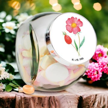 Mr. & Mrs. Panda Vorratsglas XL 2000ml Blume Hagebutte - Weiß - Geschenk, Garten, Lebensfreude, Vo, Premium Glas, (1-tlg), Hochwertiger Druck