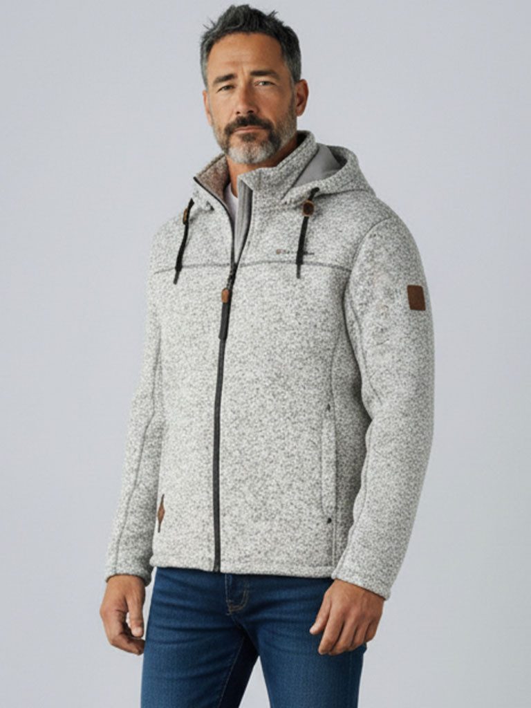 Dry Fashion Fleecejacke Helgoland Herren Wollfleece-Jacke Helgoland mit Kapuze - Windabweisende Jacke