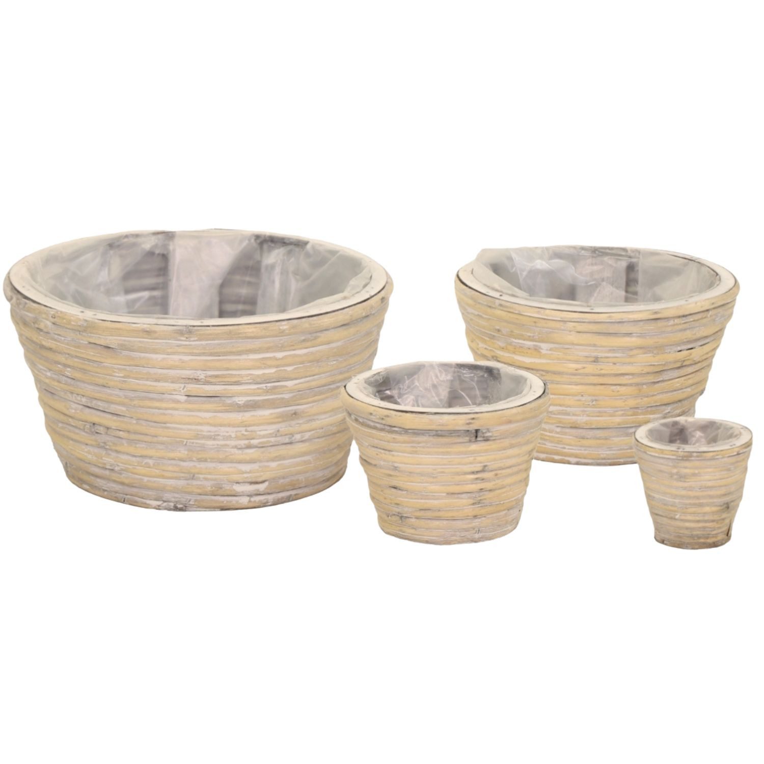 Marrakesch Orient & Mediterran Interior Übertopf Blumentopf Rattan grau, Pflanzkorb 4er Set 28cm (4 St), Handarbeit