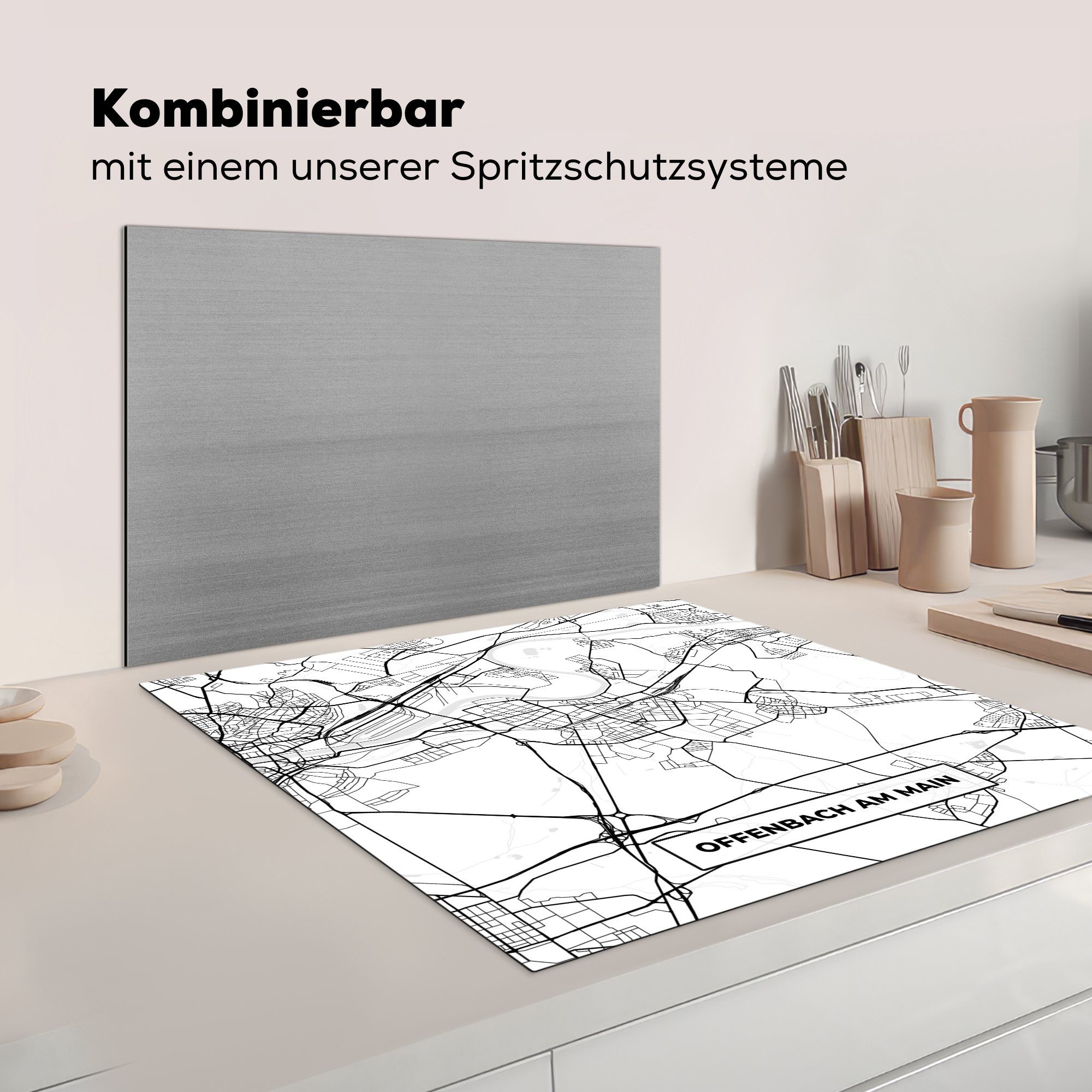 MuchoWow Herdblende-/Abdeckplatte Offenbach am (1 Karte, Main - küche - 78x78 cm, Ceranfeldabdeckung, Vinyl, tlg), Arbeitsplatte für Stadtplan