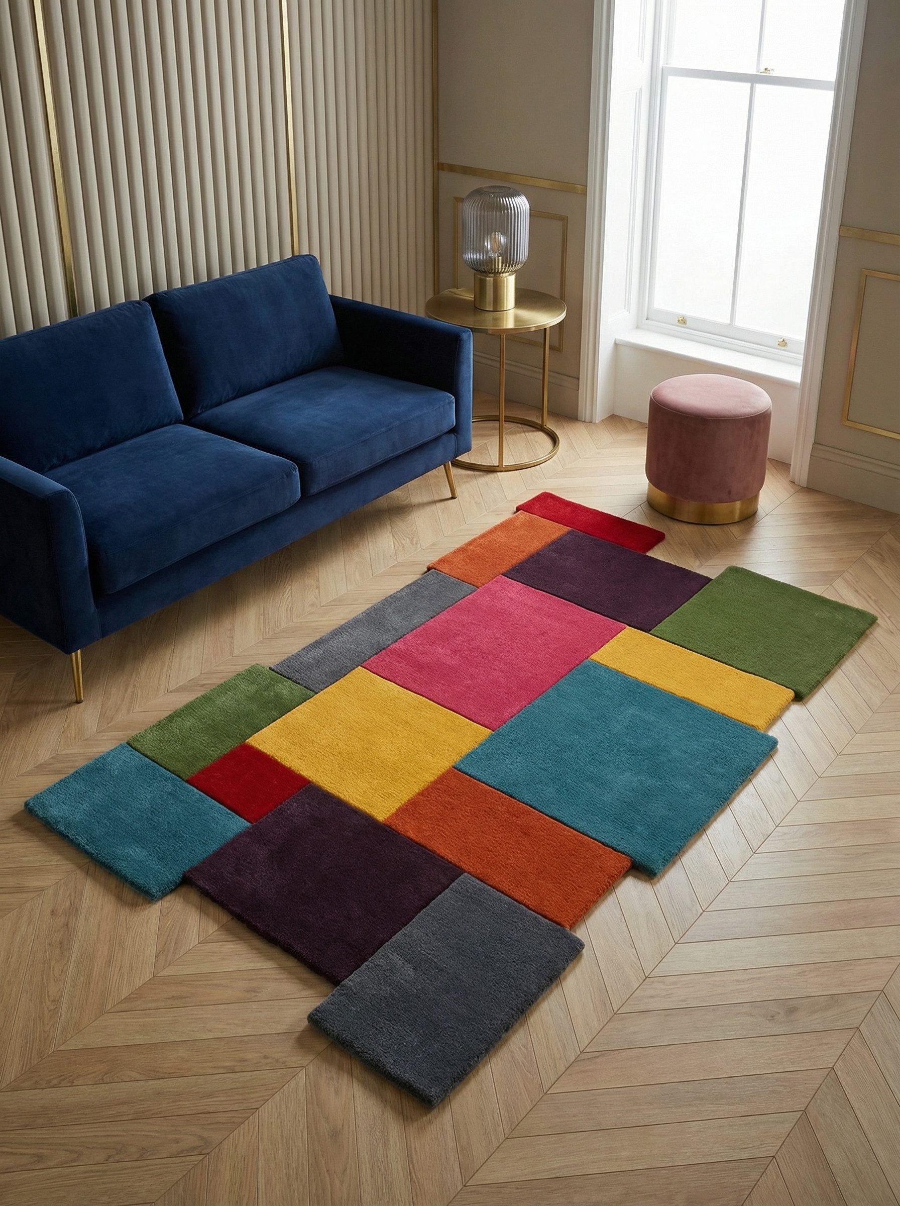 KADIMA DESIGN Wollteppich HALLEIN Teppich Wolle edel robust Wohnzimmer abstrakt 120x180 Multi, Rechteckig, Höhe: 14 mm, 10 mm Kurzflor, weich, hochwertig, Collage-Geometrie, 3900 g/m²