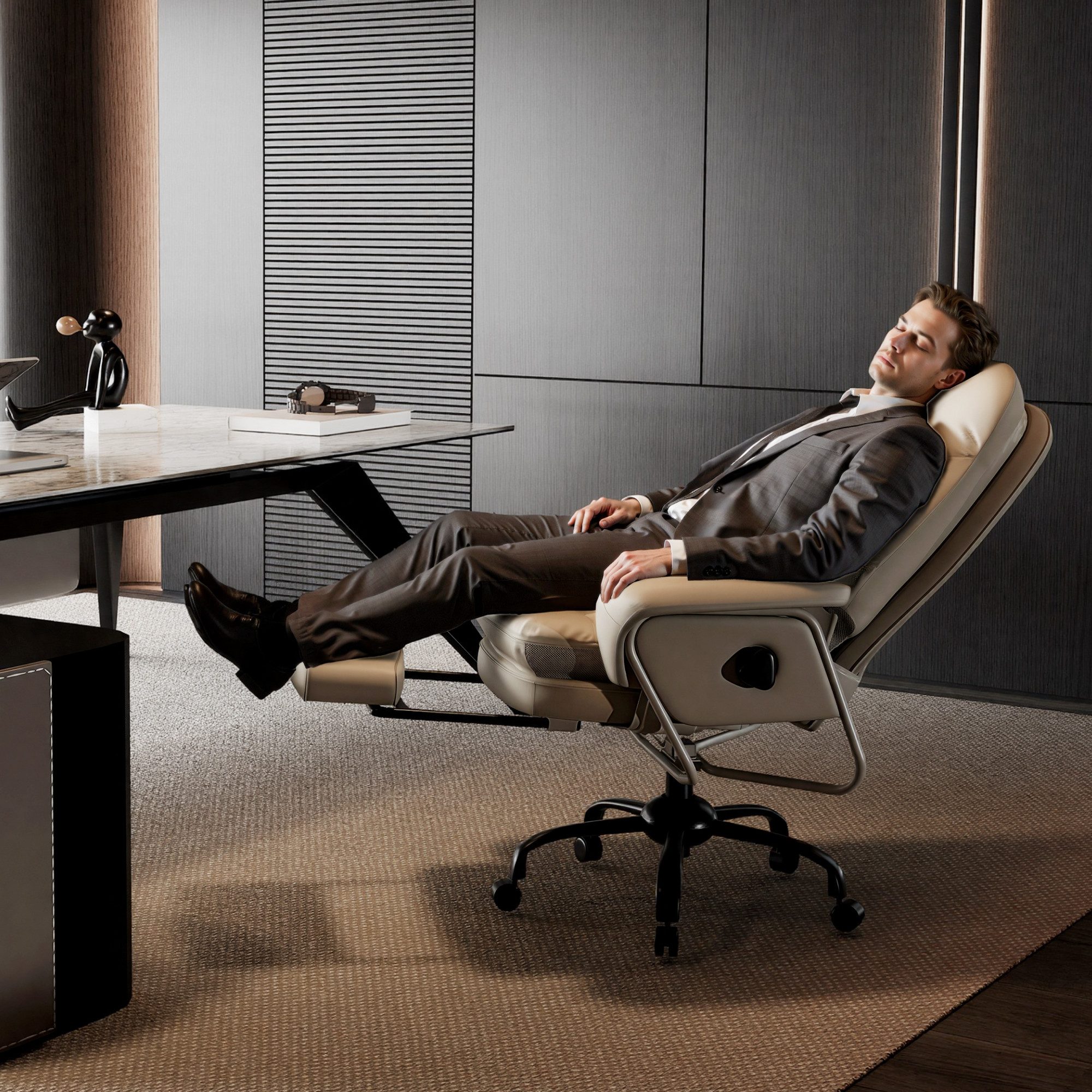 FLEXISPOT Drehstuhl 3-in-1 Ergonomischer Relax- & Bürostuhl mit Liegefunktion (160° Liegefunktion, Ausziehbarer Fußstütze, Dickem PU-Komfortpolster und Höhenver – Bild 4 von 5