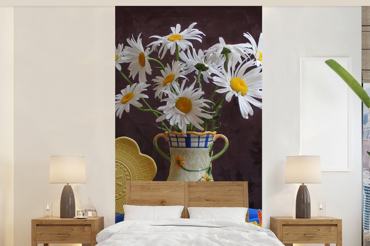 Wohnzimmer (2 für St), Stillleben bedruckt, - Matt, Fototapete Gänseblümchen MuchoWow Blumen, Schlafzimmer Fototapete Küche, Vliestapete -