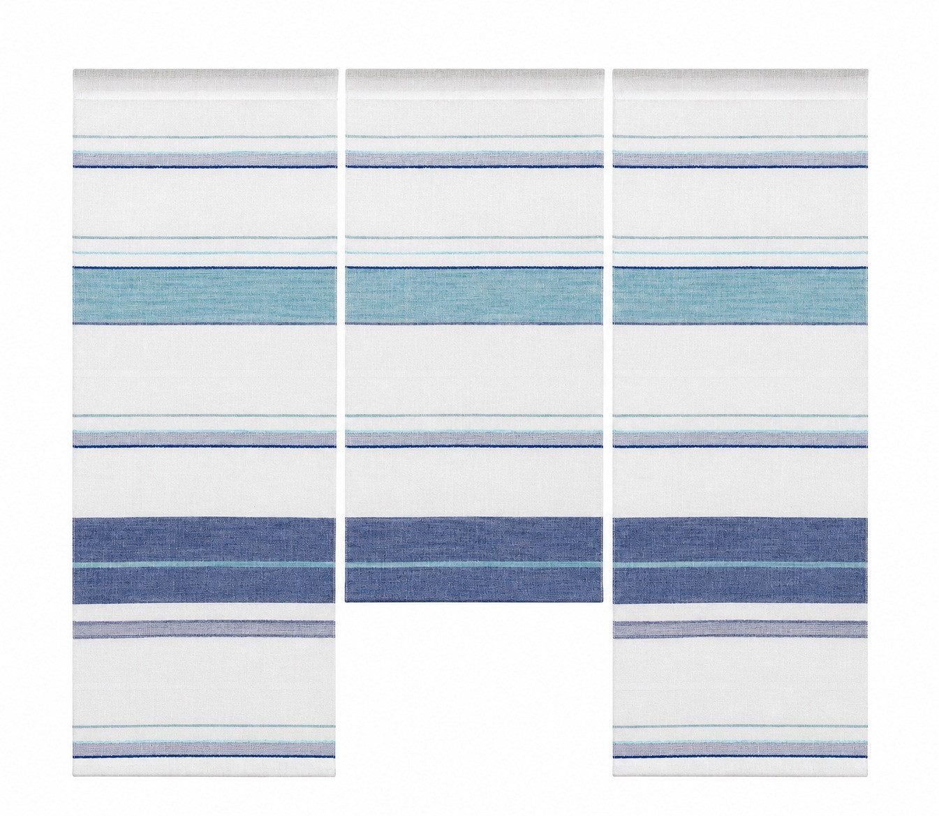 EXPERIENCE Scheibengardine Design Mini Flächenvorhang Set, blau Leinen, Webstreifen, 4058-01, (3 St), Stangendurchzug, halbtransparent