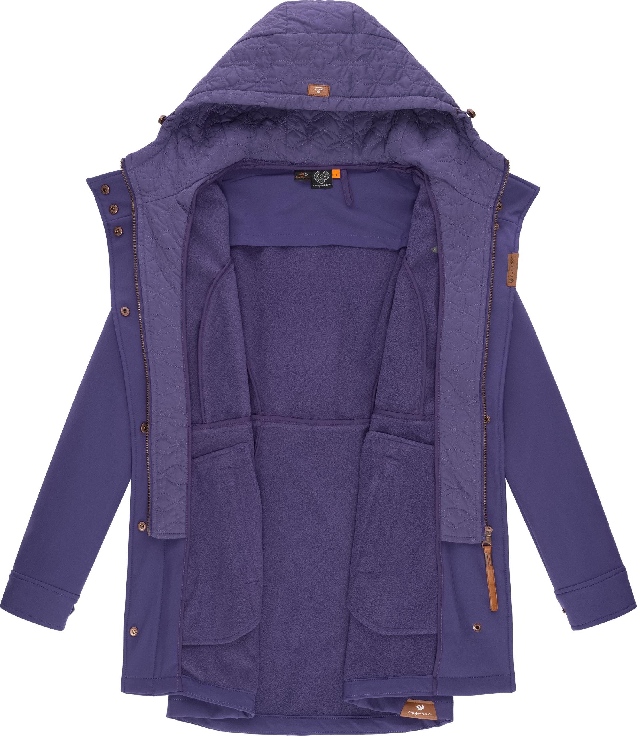 Ragwear Softshellmantel Ybela sportliche, gefütterte Outdoorjacke mit Kapuze