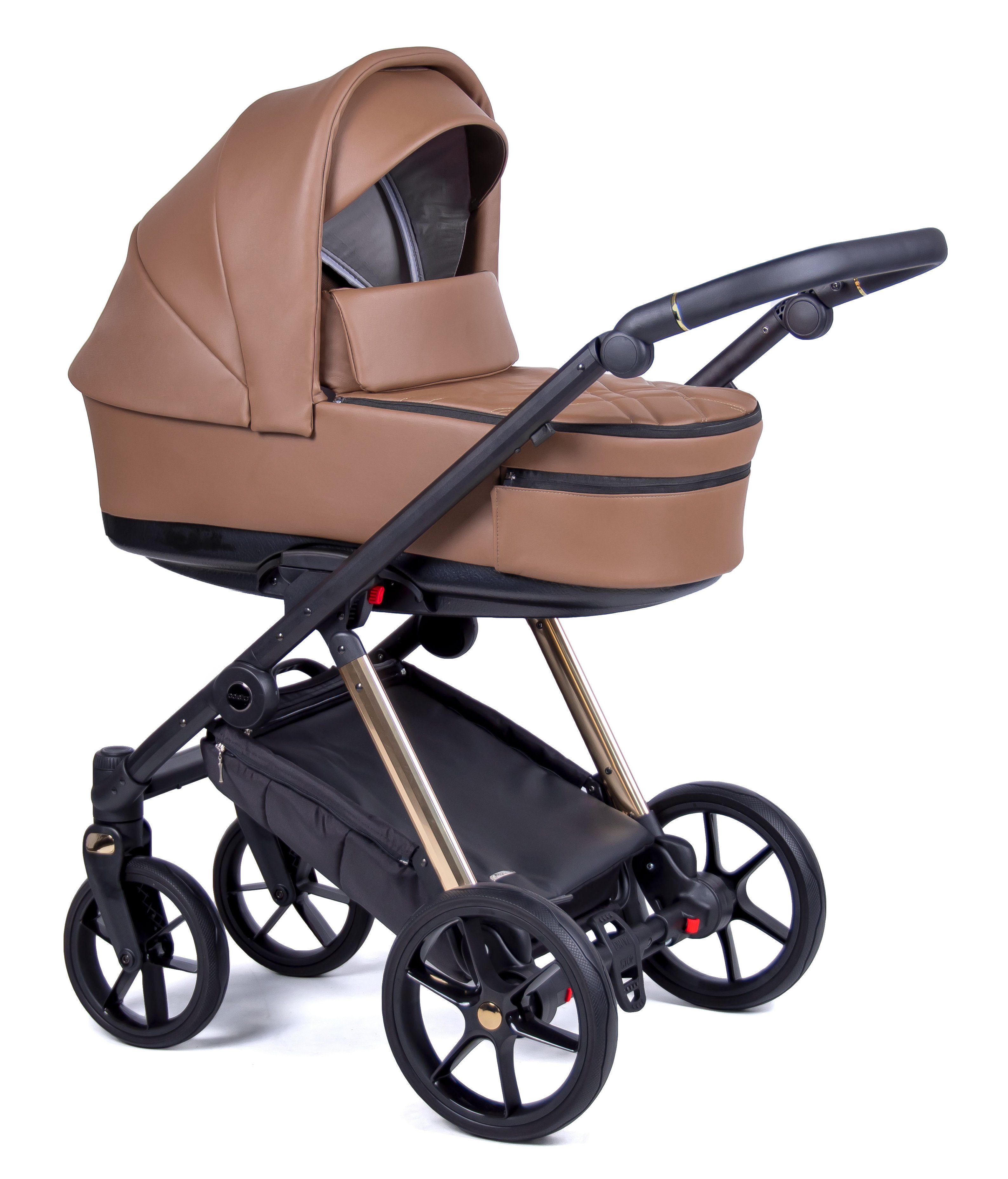 Braun Gestell = in Premium Kombi-Kinderwagen Designs - 12 - 2 in 14 gold Kinderwagen-Set Teile babies-on-wheels Axxis 1