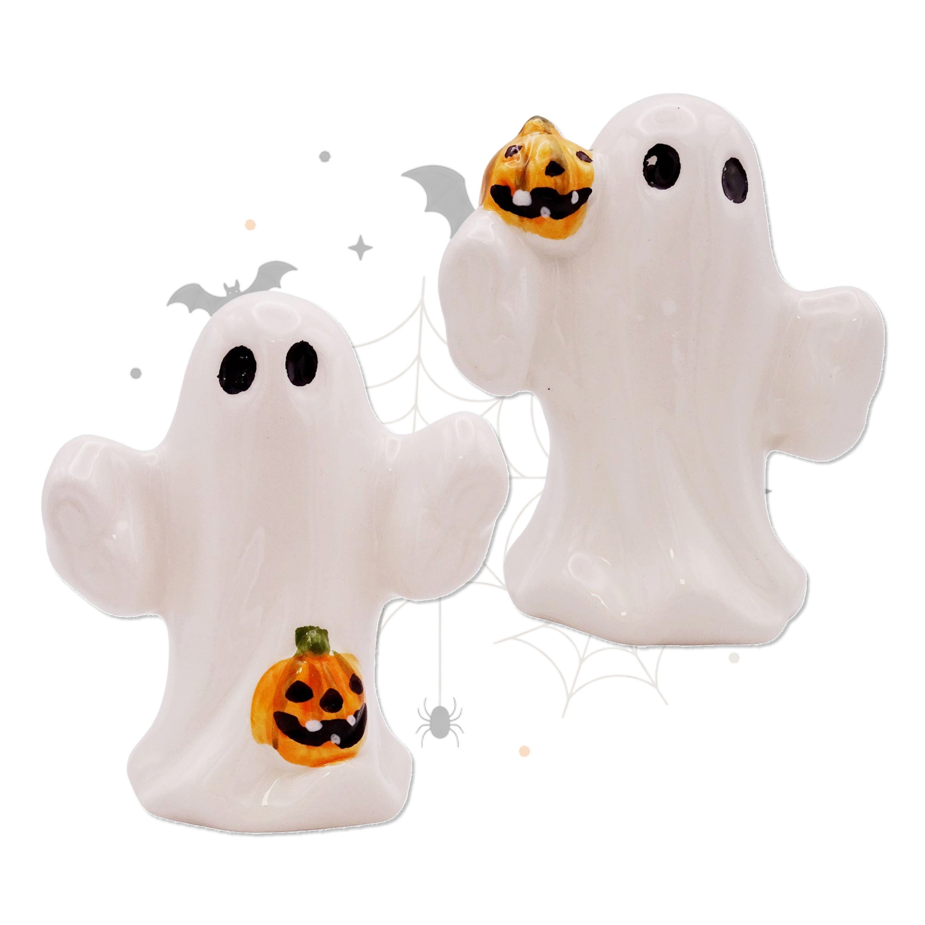 Logbuch-Verlag Dekofigur Geister Figuren 7 cm aus Keramik – 2er Set Halloween-Deko in Weiß mit