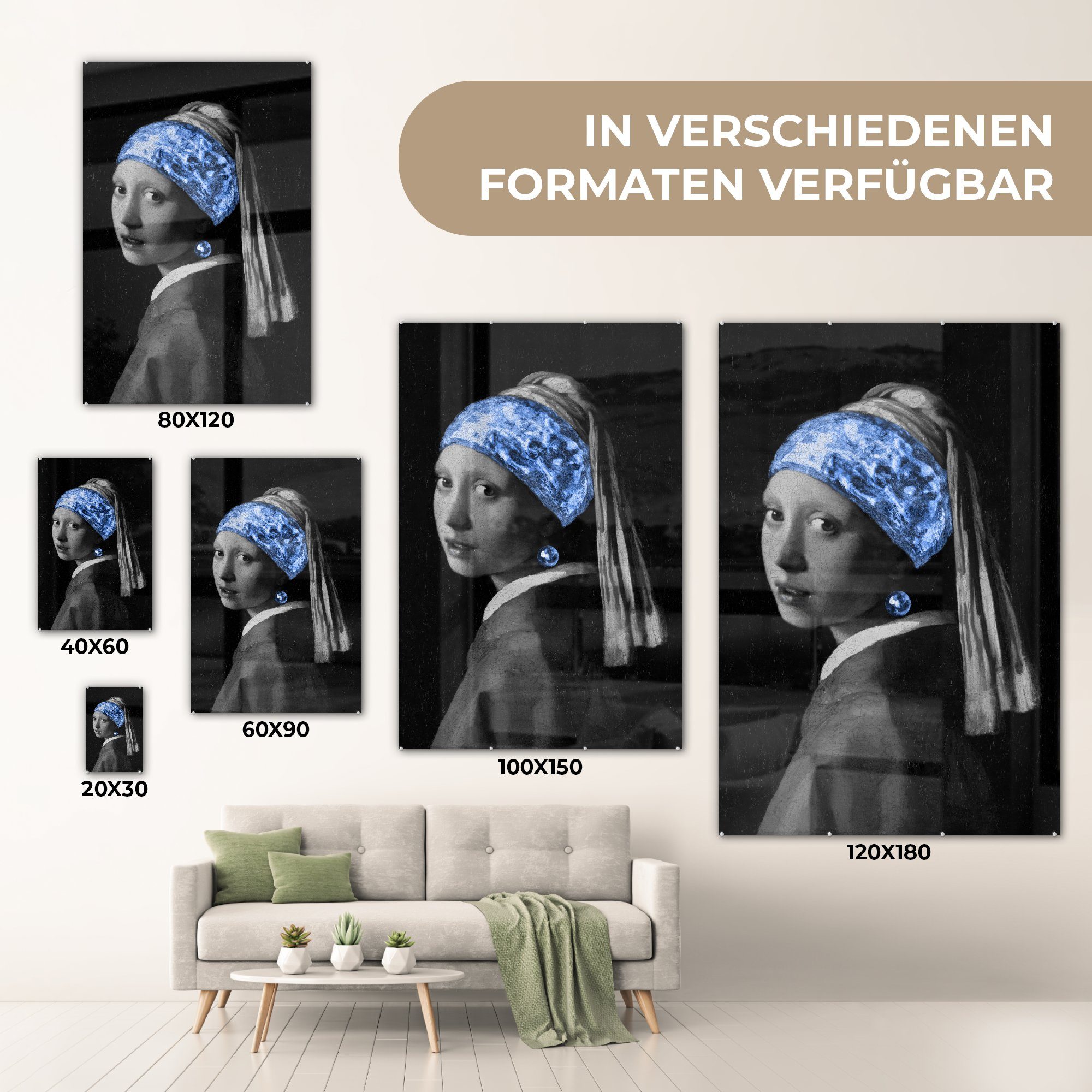 - St), Perlenohrring - Johannes - - Mädchen auf Glasbilder Acrylglasbild Bilder Wandbild auf Glas (1 - Foto Vermeer Glas einem Wanddekoration Blau, mit MuchoWow