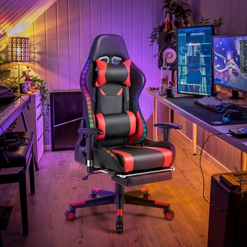 COSTWAY Gaming-Stuhl, mit RGB-LEDs, einziehbarer Fußstütze, bis 160kg