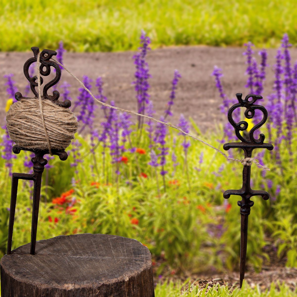 Antikas Gartenfigur Pflanzschnur, Gusseisen, Juteschnur, Braun, zum Beet anlegen