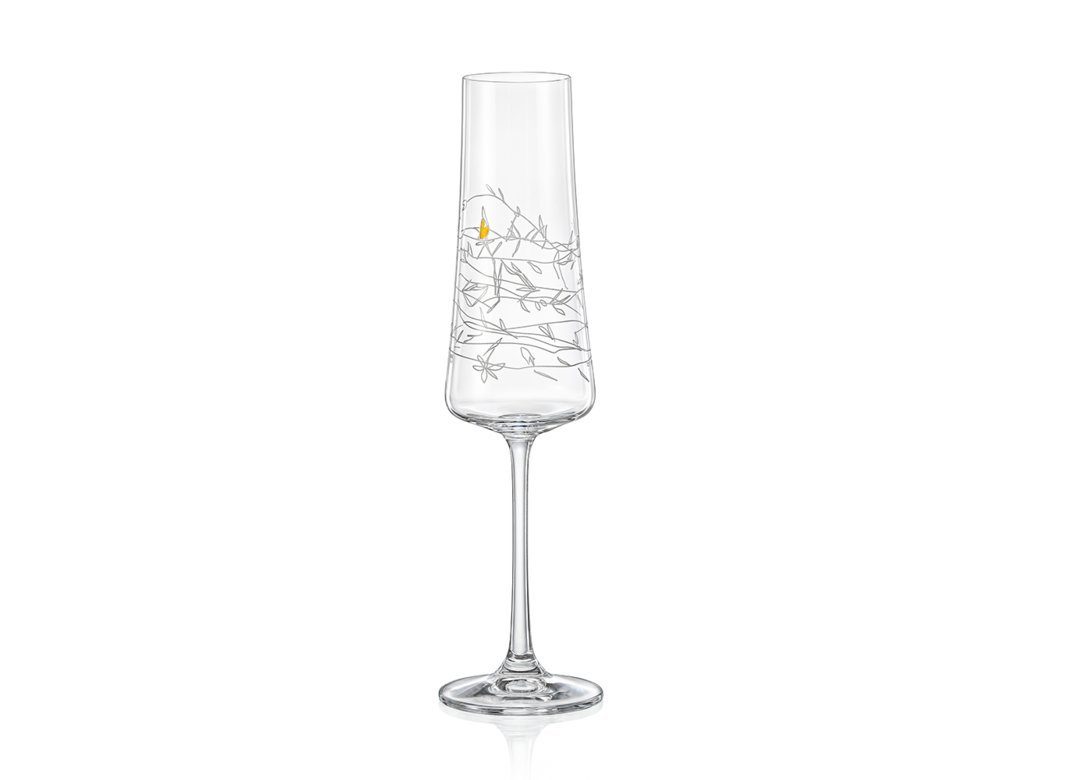 Crystalex Sektglas Grown over with happenies Sektgläser 210 ml 2er Set, 6-tlg., Kristallglas, Gravur, Gold