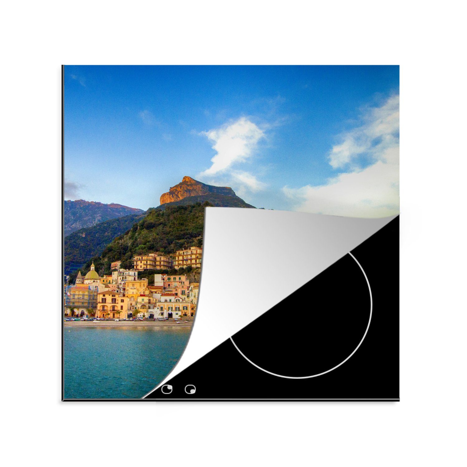 MuchoWow Herdblende-/Abdeckplatte Amalfiküste - Berge - Meer, Vinyl, (1 tlg), 78x78 cm, Ceranfeldabdeckung, Arbeitsplatte für küche