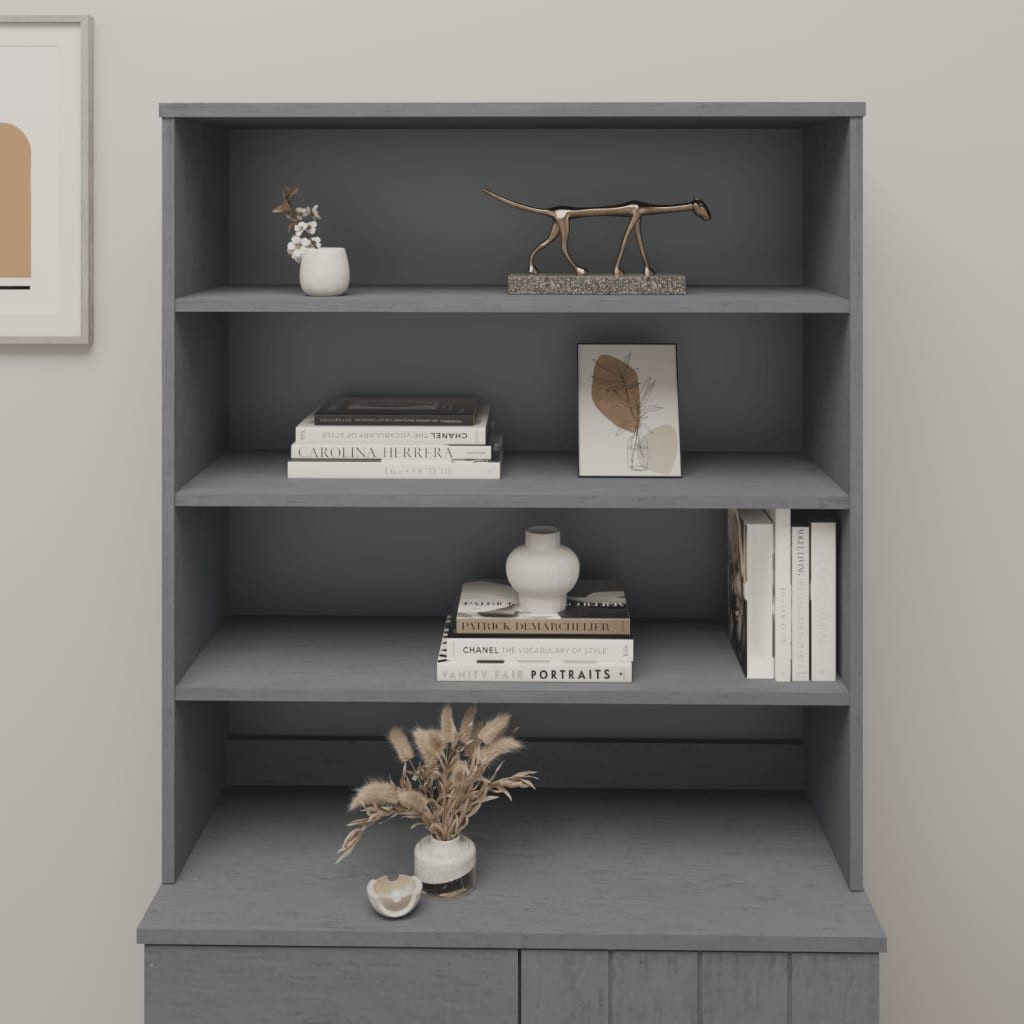 furnicato Highboard Holz-Aufsatz für Highboards 90x30x100 cm Dunkelgrau aus massivem (1 St), Stabiles Regal-Aufsatz mit drei Ablagen und inkl. Wandhalterung