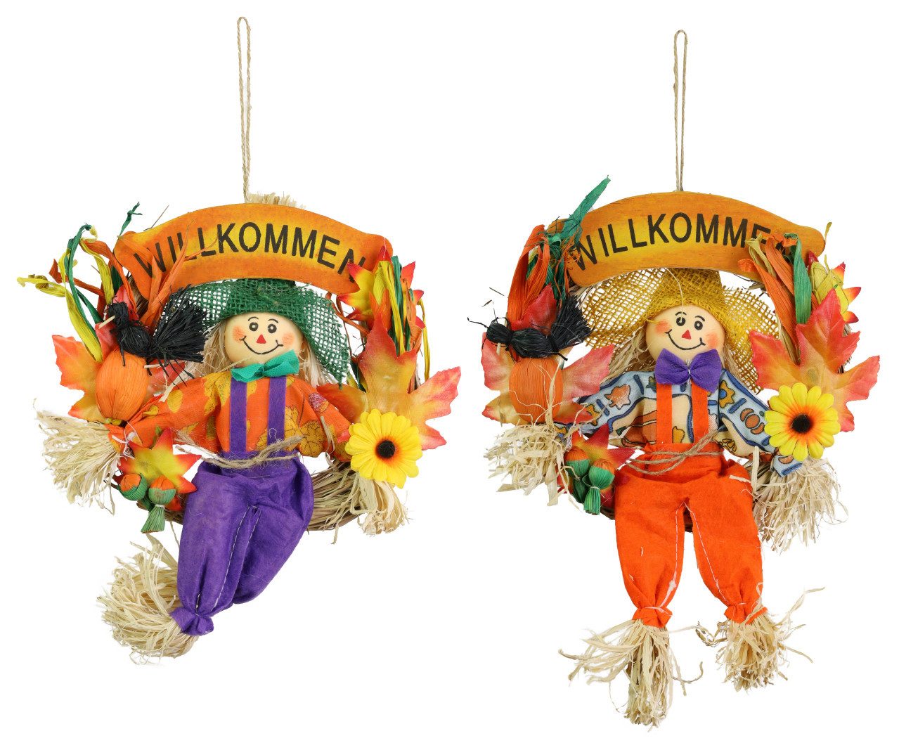 Rodermund Dekohänger Herbstkranz Willkommen aus Holz und Stroh Ø 25 cm